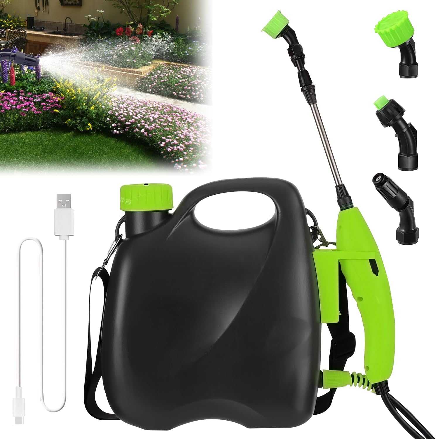 Battery Powered Backpack Sprayer 1.35Gallon, Garden Sprayer with Adjustable Shoulder Strap, Weed Yard Lawn Sprayer with 5 Mist Nozzles, The Telescopic Spray Rod Can Reach Further