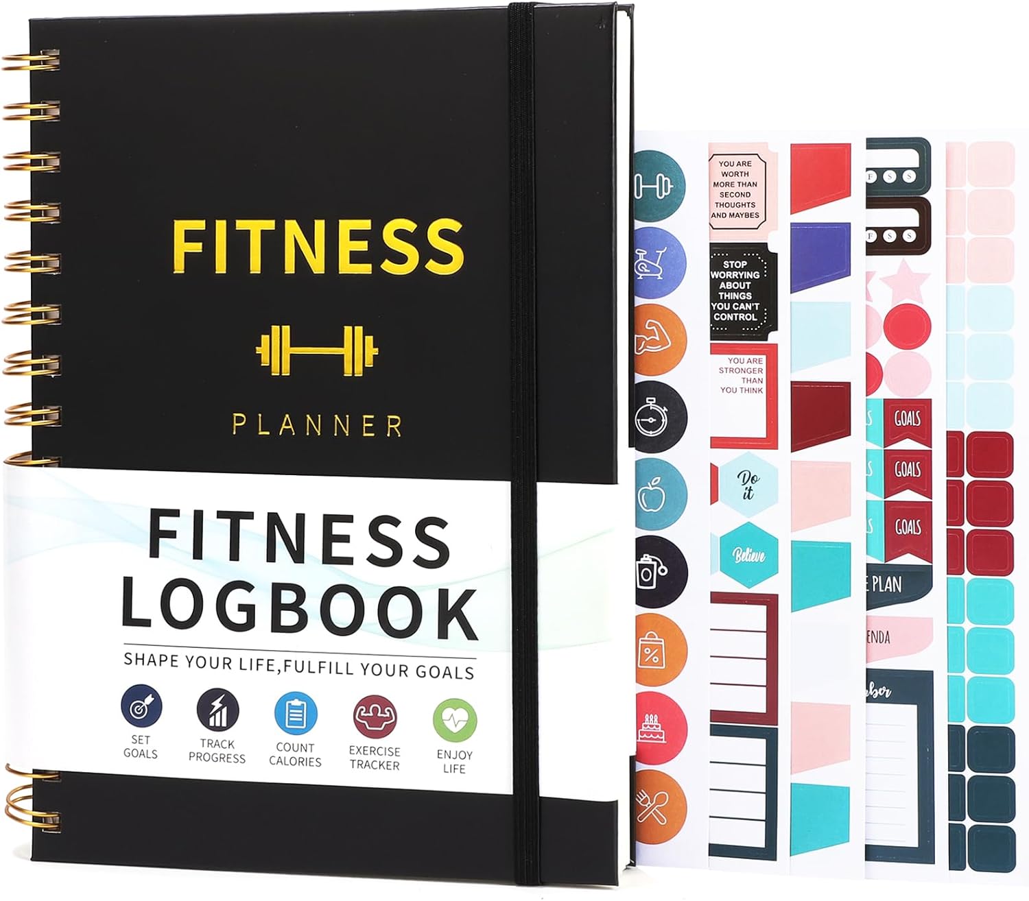 Thboxes Gym Log Book, A5 Hardcover 100 Sheets Workout Log Book Fitness Planner to Track Weight Loss & Fitness Progress & Set Goals, 100gsm Thick Paper, Including 5 Sheets of Stickers