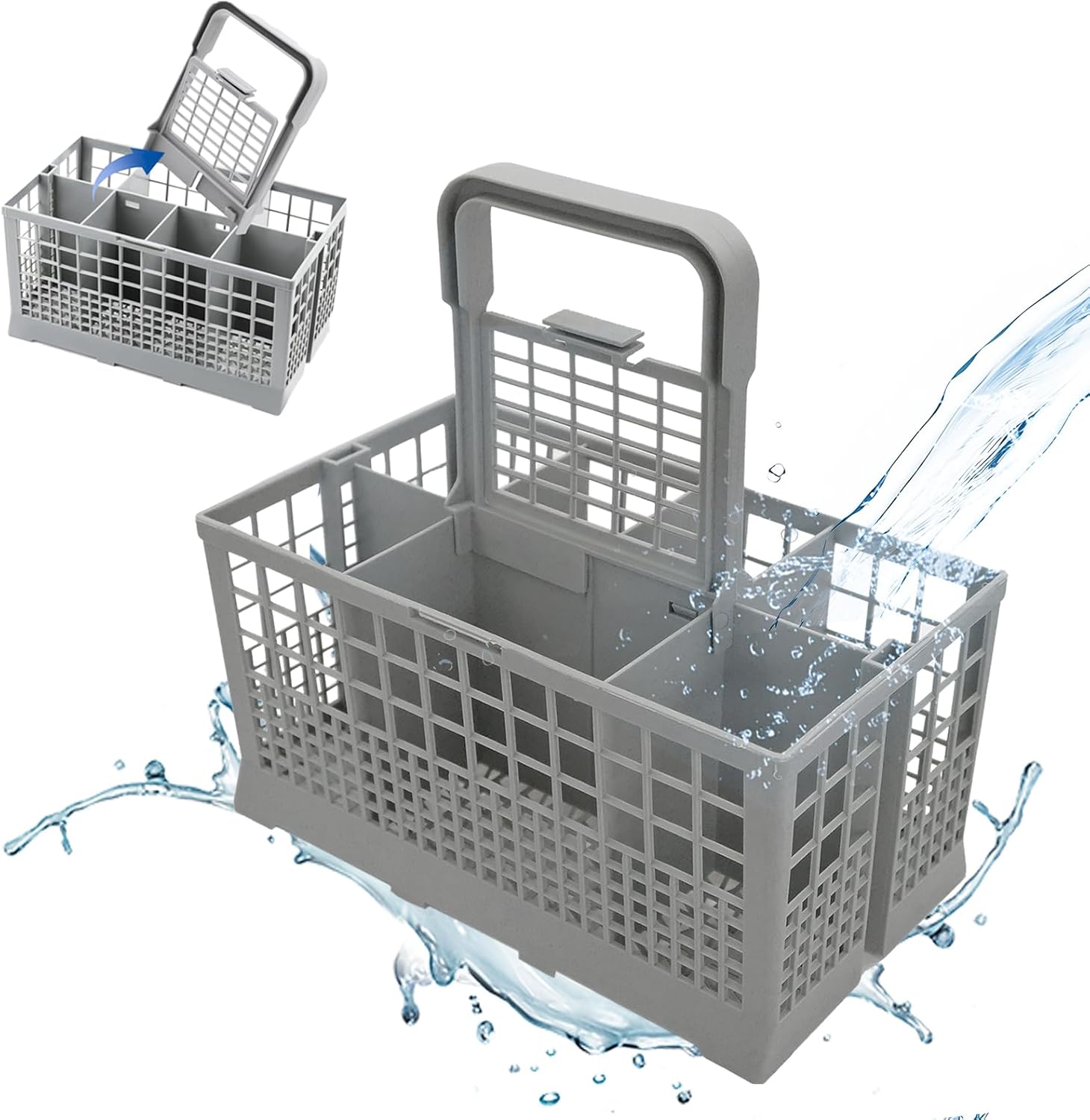 Dishwasher Cutlery Basket with Removable Handle, Universal Replacement Accessory Compatible with Bosch Siemens Neff Whirlpool Hotpoint Indesit Ariston, 24 x 13.9 x 12.4cm