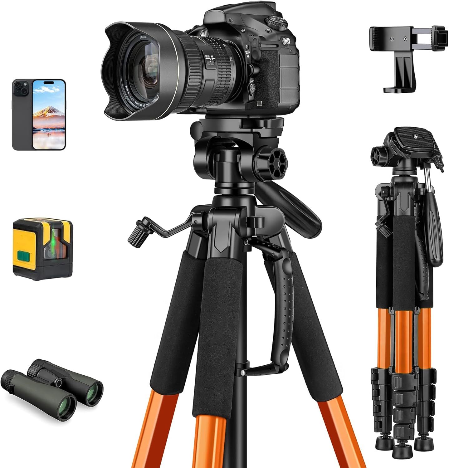 JOILCAN Tripod, 75" Tripod for Camera & Phone, Heavy Duty Camera Tripod Travel Tripod with Phone Holder Carry Bag, Tripods Compatible with Canon Nikon Camera DSLR Laser Level Camcorder