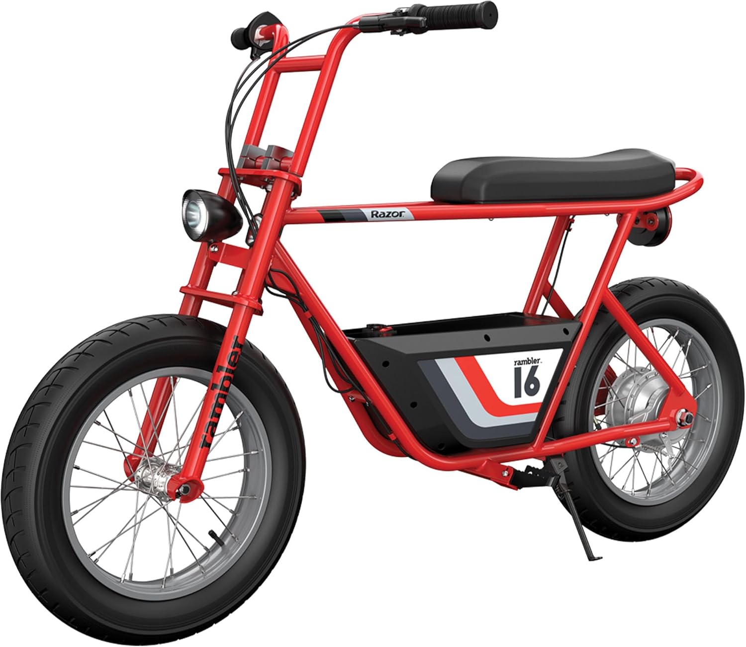 Razor Rambler 16 Electric Retro Mini Bike Ride for Adults Ages 18+, 220 lb Max Weight, Red – 350W Motor, Up to 15.5 Mph, 45-Min Run Time, Twist-Grip Throttle, Spoked Wheels w/ 16” Pneumatic Tires