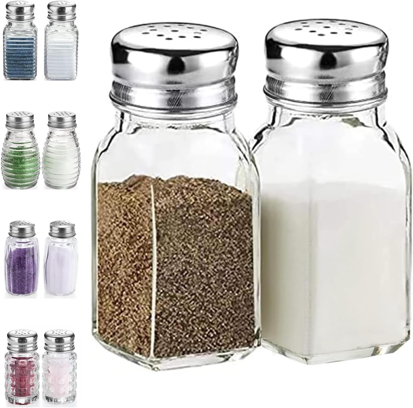 Salt and Pepper Shakers Set,DWTS DANWEITESI Salt Shaker with Stainless Lid-Glass Spice Jars Kitchen Gadgets,Clear to Know When to Fill,Farmhouse Salt Pepper Shakers Cute Kitchen Essentials Decoration