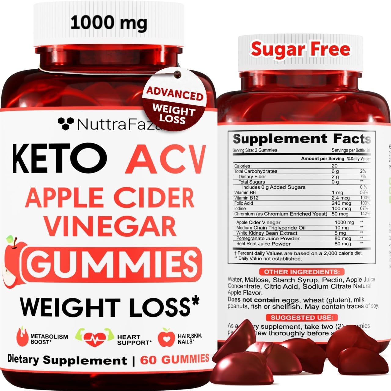 Keto ACV Gummies Advanced Weight Loss - ACV Keto Gummies for Weight Loss for Women and Men - Keto Gummies Supplement - Detox & Cleanse, Digestion - Apple Cider Vinegar - Apple Flavor