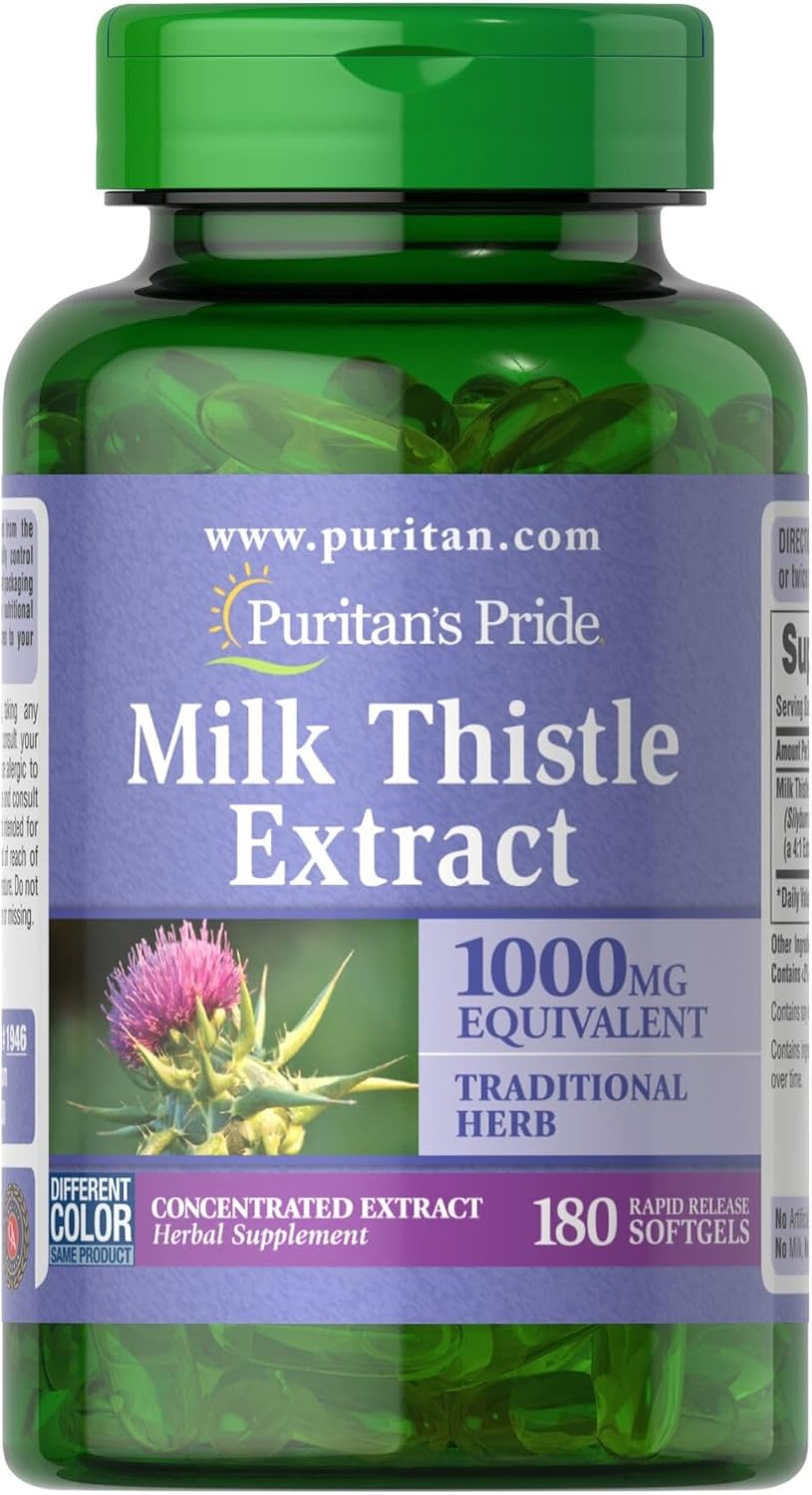 Puritan's Milk Thistle 4:1 Extract 1000mg 180 Softgels (Silymarin) Liver Health