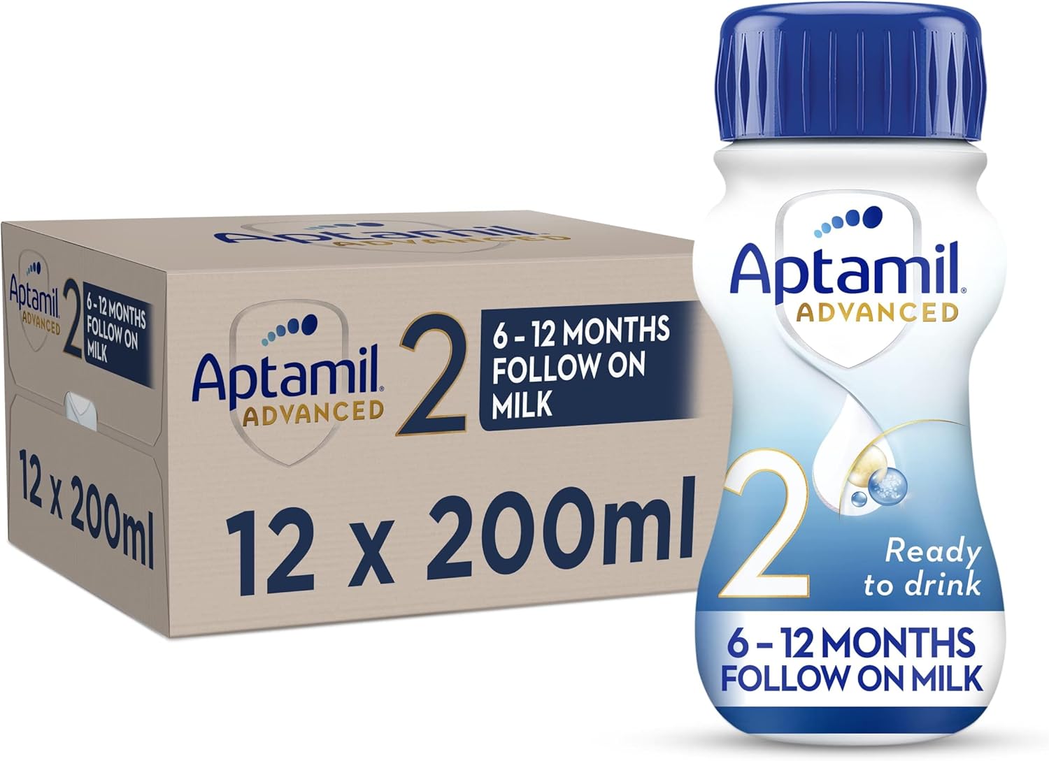 Aptamil Advanced 2 Follow On Baby Milk Ready to Use Liquid Formula, 6-12 Months, 200 ml (Pack of 12)