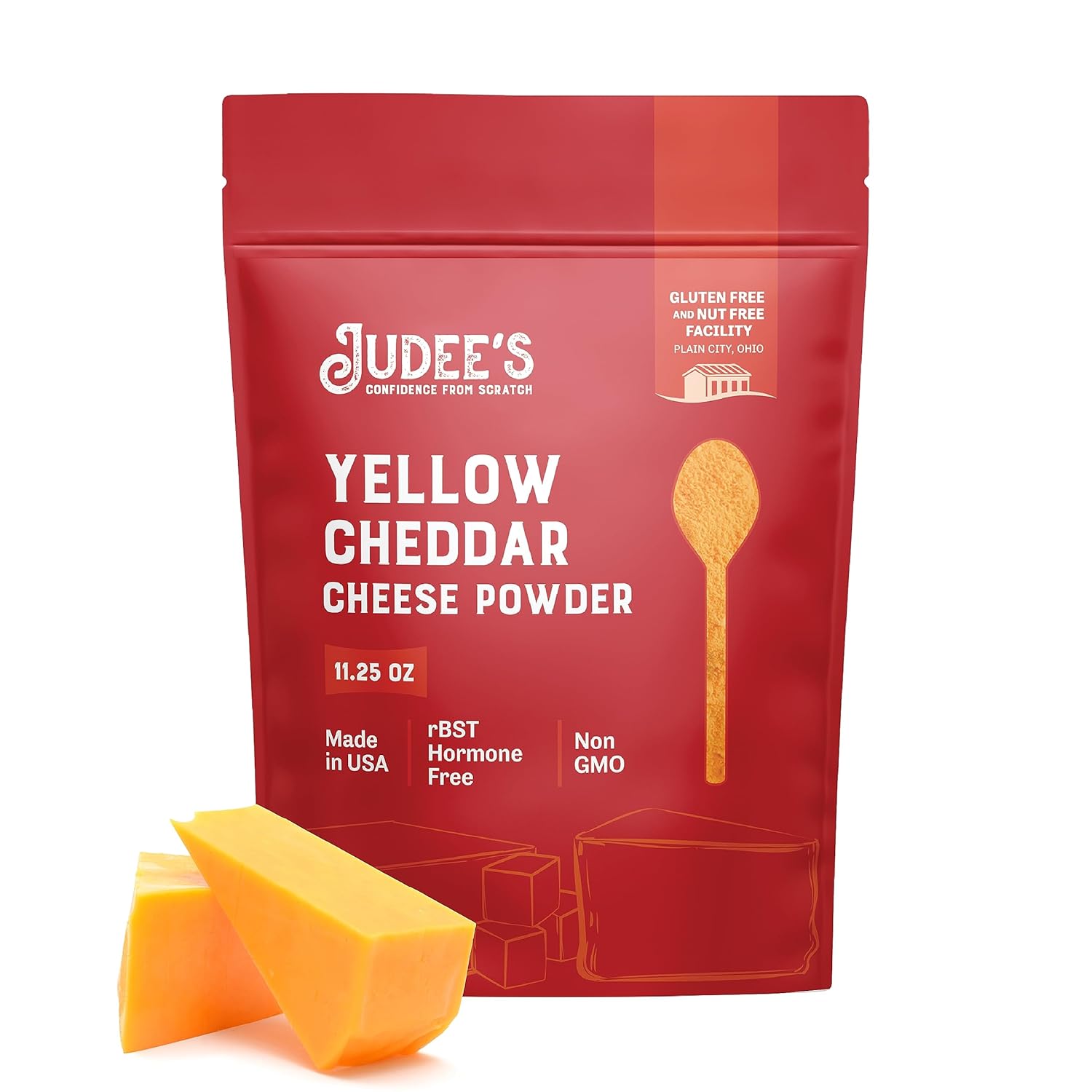 Judee's Gluten Free Yellow Cheddar Cheese Powder, 319g (11.25oz) - Non-GMO, rBST, Hormone-Free, Nut- & Gluten-Free - USA-Made Cheddar Powder