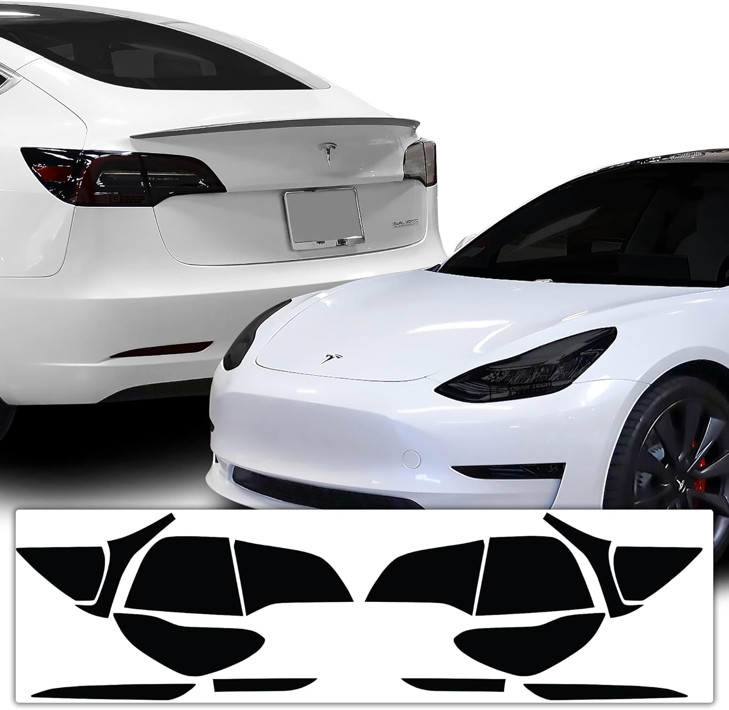 BOGAR TECH DESIGNS Taillight Headlights Smoke Tint PPF, Smokey Headlamp Cover, Tail Lamp & Side Marker Reflectors Kit Car Accessories Compatible with Tesla Model 3 2017-2023, Dark Smoke