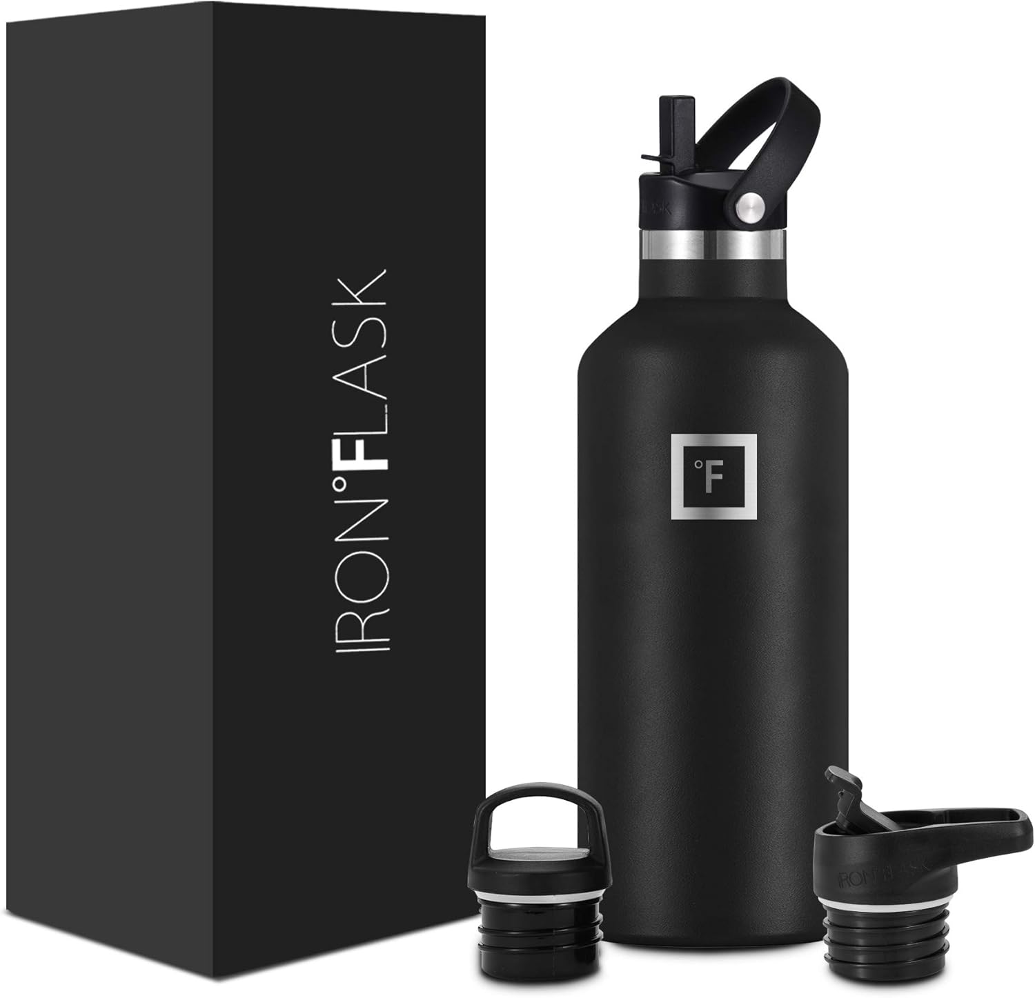 IRON °FLASK Camping & Hiking Hydration Canteens - 3 Lids (Narrow Straw/Spout Lid) Leak Proof Vacuum Insulated Stainless Steel - Hot & Cold Double Walled Sports Water Bottle