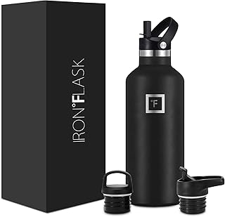 IRON °FLASK Camping & Hiking Hydration Canteens - 3 Lids (Narrow Straw/Spout Lid) Leak Proof Vacuum Insulated Stainless Steel - Hot & Cold Double Walled Sports Water Bottle