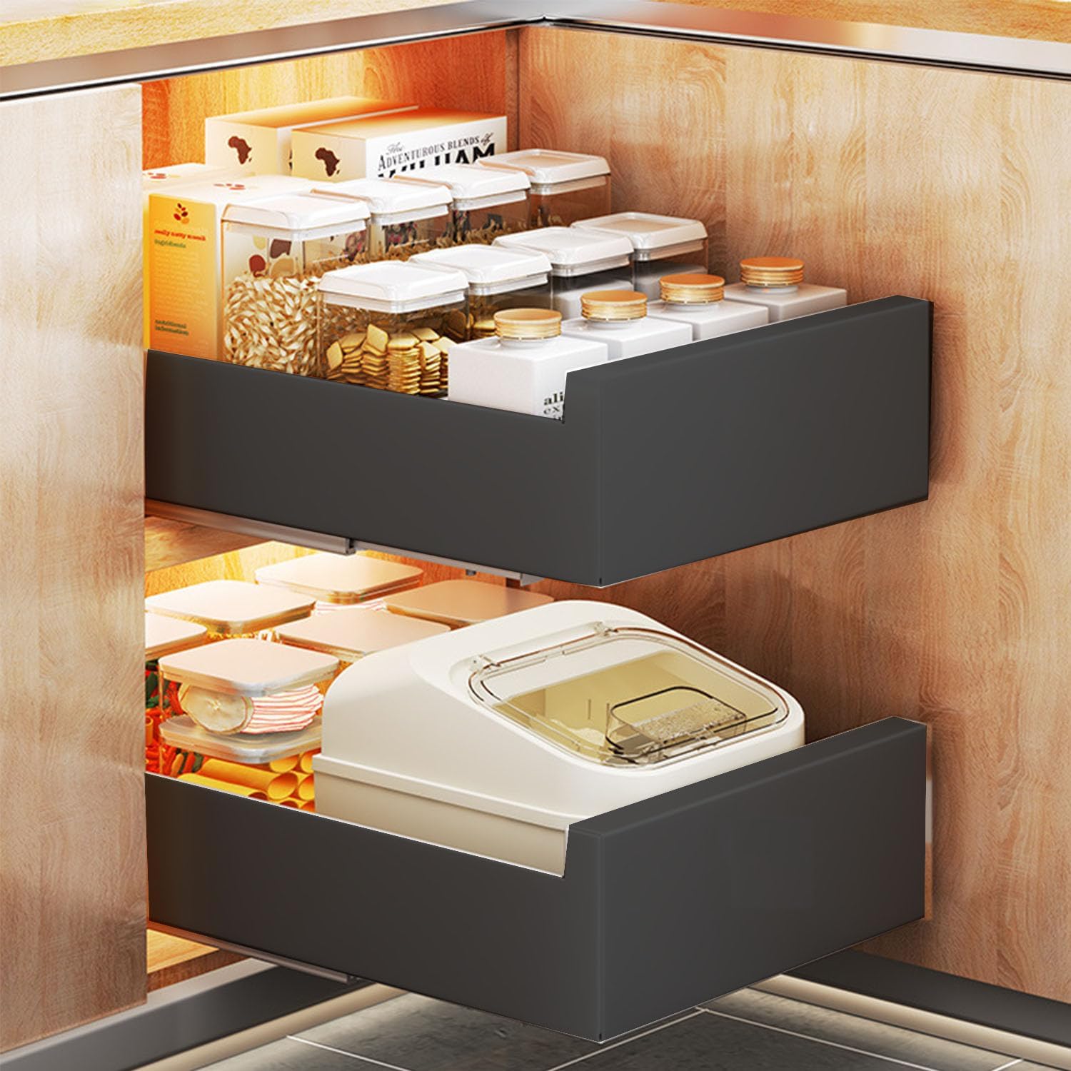 Sightday Pull Out Cabinet Organiser,Pull Out Kitchen Storage,Heavy Duty Storage Slide Out Drawer for Cupboard,Pull Out Drawers for Cupboards Living Room,Home(Black/30 W*43 D*9 H cm)