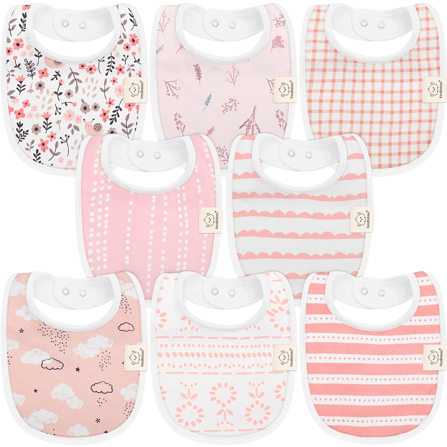 8-Pack Organic Baby Bibs for Boys, Girls - Soft Cotton Drooling and Teething Baby Bibs, Baby Girl Bibs, Baby Boy Bibs, Baby Drool Bibs for Baby Girl, Boy, Newborn Infant Bibs (Sweet Charm)