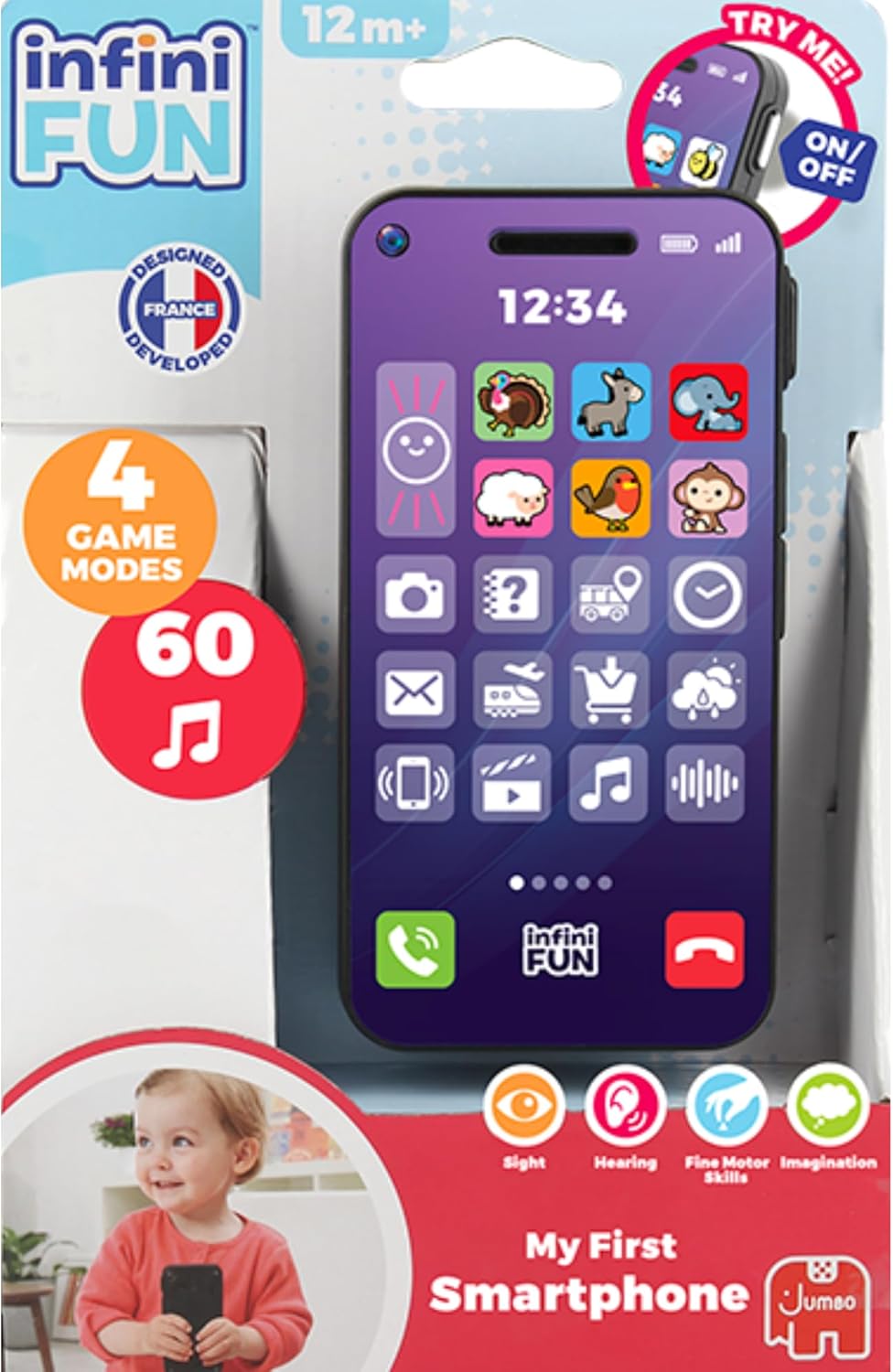 Infini Fun My First Smart Phone - Electronic Game for Kids, Toy Mobile Phone for Imaginative Play - Ultra-Realistic Pretend Kids Play Set, Fake Telephone, Discover Colours & Sounds - 12 Months +