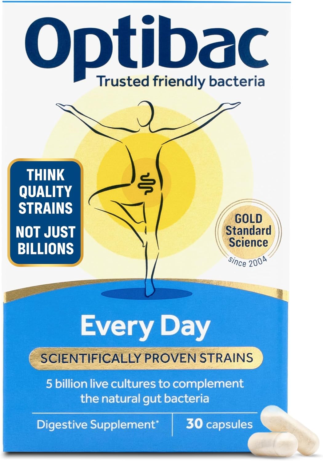Optibac Probiotics Every Day - Digestive Probiotic Supplement with 5 Billion Bacterial Cultures & FOS Fibres - 30 Capsules