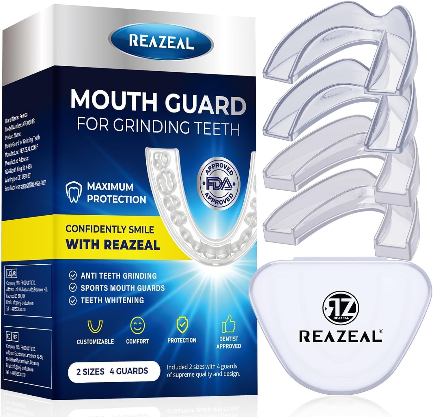 Mouth Guard for Grinding Teeth at Night: Moldable Dental Guard for Sleeping - Nighttime Protection for Teeth (4 Packs)
