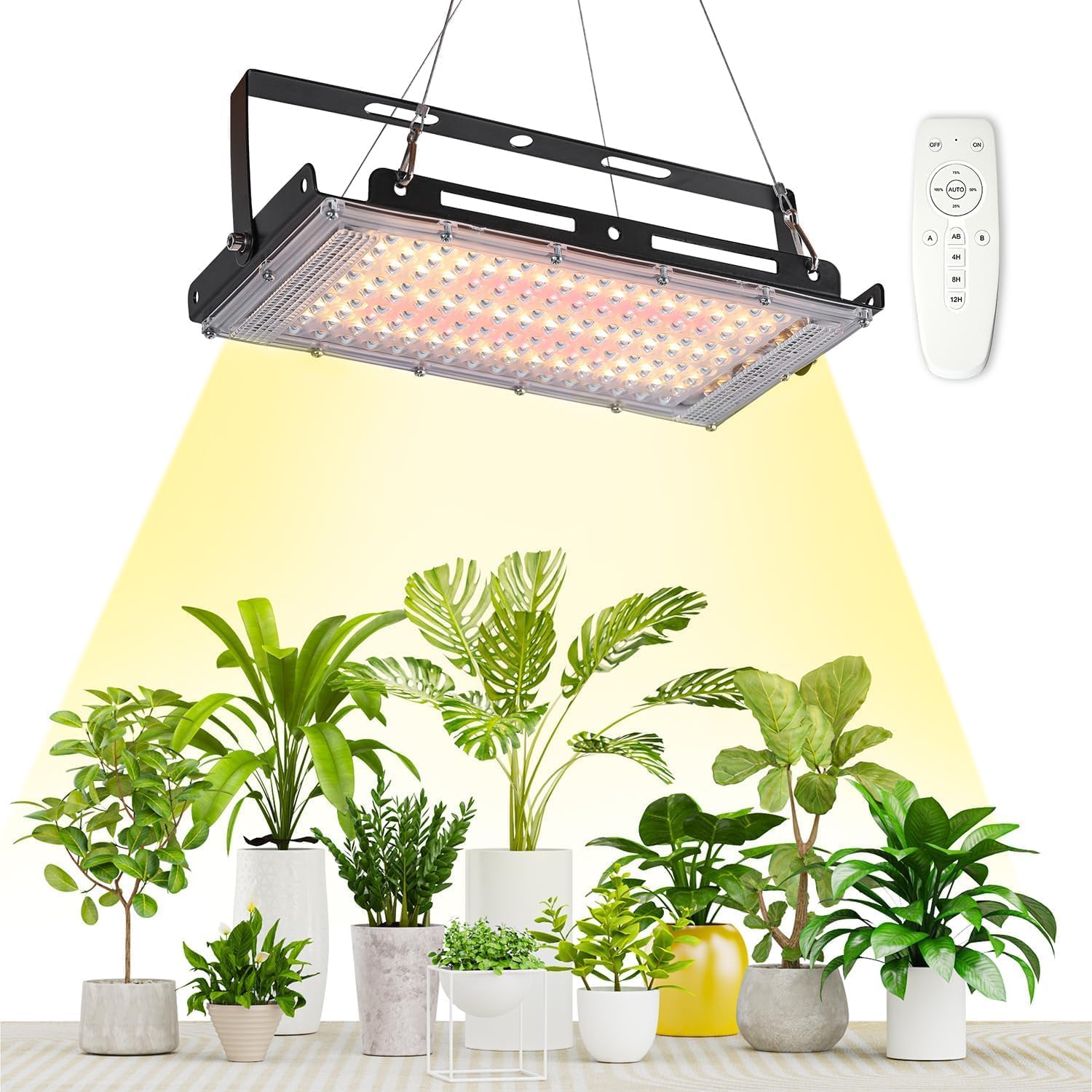 FANHAO LED Grow Lights, 400W Full Spectrum Plant Lamp with Remote Control, 4/8/12H Timer, 4 Dimmable Levels, 3 Switch Modes for Indoor Plants Veg Bloom