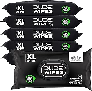 DUDE Wipes - Flushable Wipes for Adults - 6 Pack, 288 Wipes - Odor Destroyer XL Adult Wet Wipes - Deodorizing with Clean Scent - Up to 24 Hours of Odor-Destroying Technology