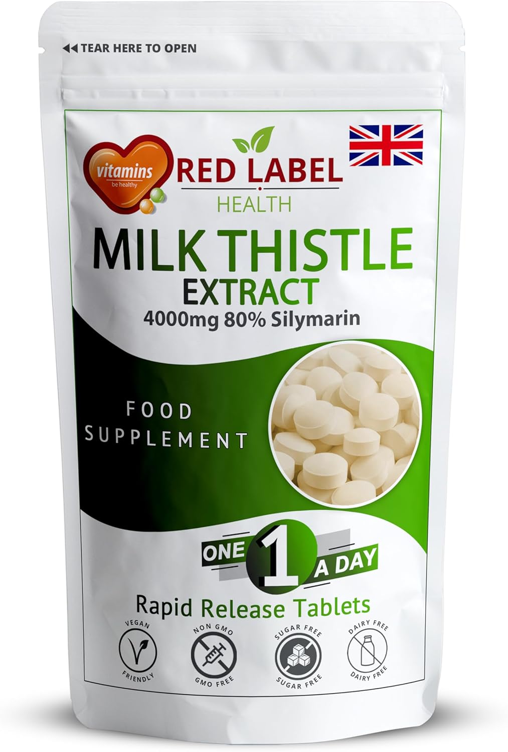 Milk Thistle 365 Tablets 4000mg High Strength Silymarin Extract Vegan Made in The UK