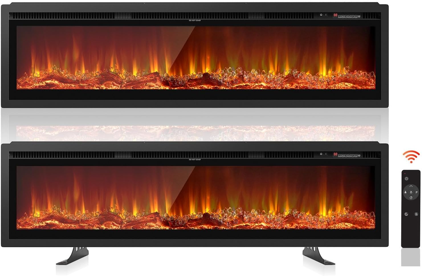 Nordivale 50"/127cm Recessed Electric Fireplace, Wall Mounted/Freestanding Media Wall Fireplace 750/1500W with Remote & Touch Buttons Controlled, 12 LED Color Electric Log Burner, Overheat Protection