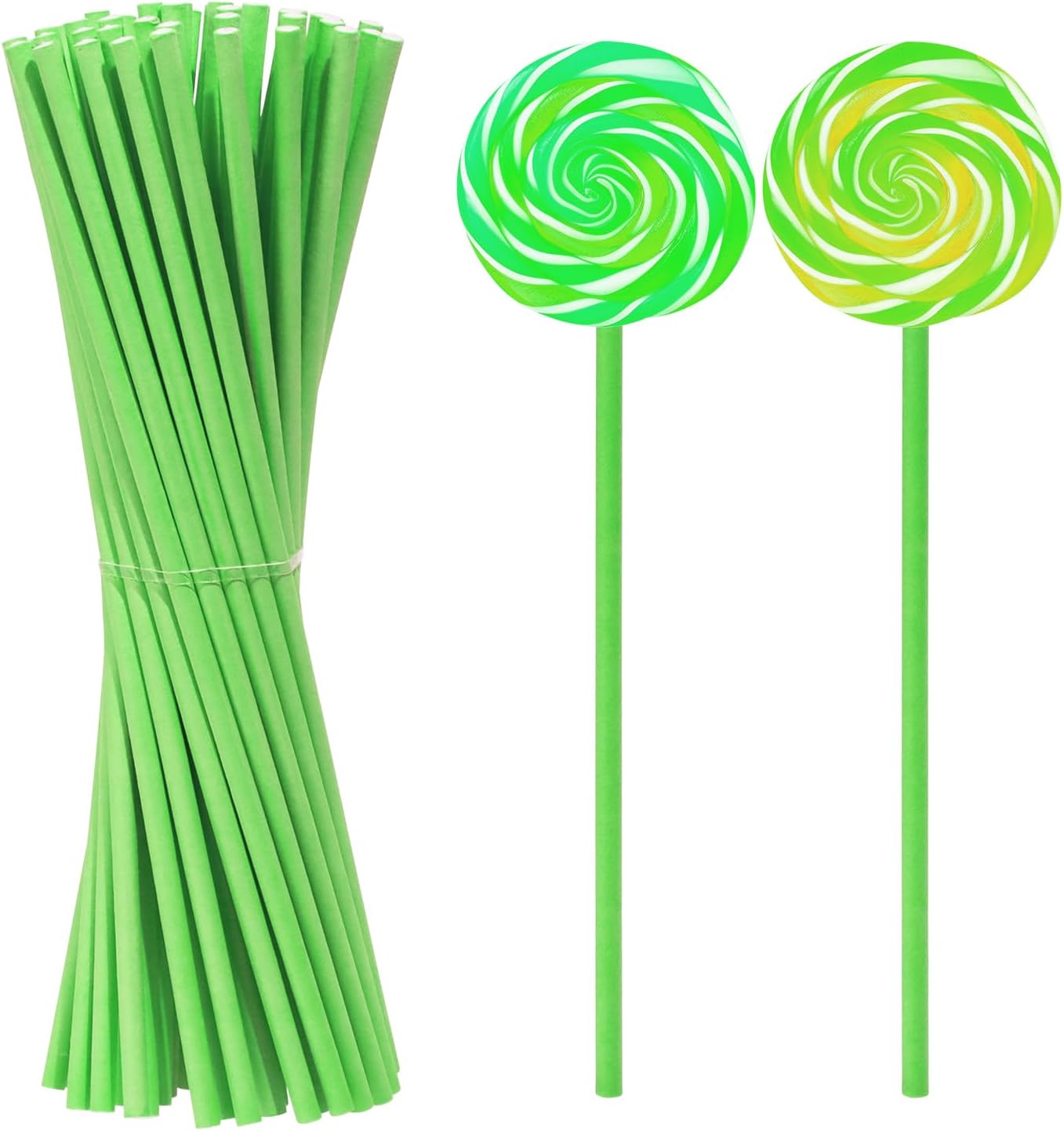 50Pcs Candy Paper Sticks Candy Making Treat Stick for Christmas Birthday Party Cake Pop Cupcake Topper Rainbow Candy Cookie Dessert Chocolate Sucker (Light Green, 3.5x150mm)