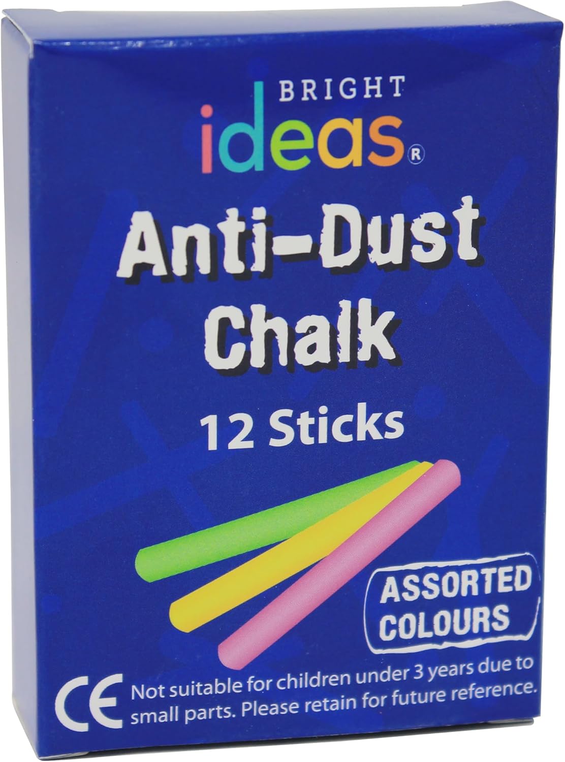 Bright Ideas PK12 8cm Assorted Colour Chalk Sticks, Bright and Bold Coloured Chalk Sticks for writing fun on Blackboards, Chalkboard Signs, Slate and School, BI8017.