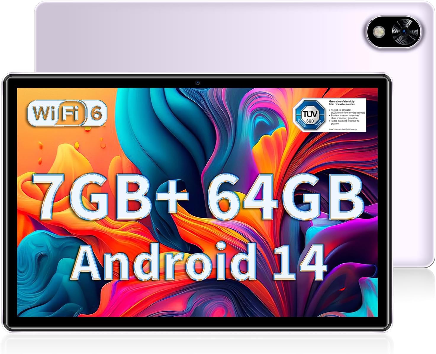DOOGEE U9 2025 Newest Android 14 10" Tablet 7GB RAM+64GB ROM 1TB TF, Bluetooth 5.0 WIFI 6 Tablet, 10W Fast Charging Android Tablets, OTG, Type C, 3.5mm Heakphone Jack, Purple - 2025