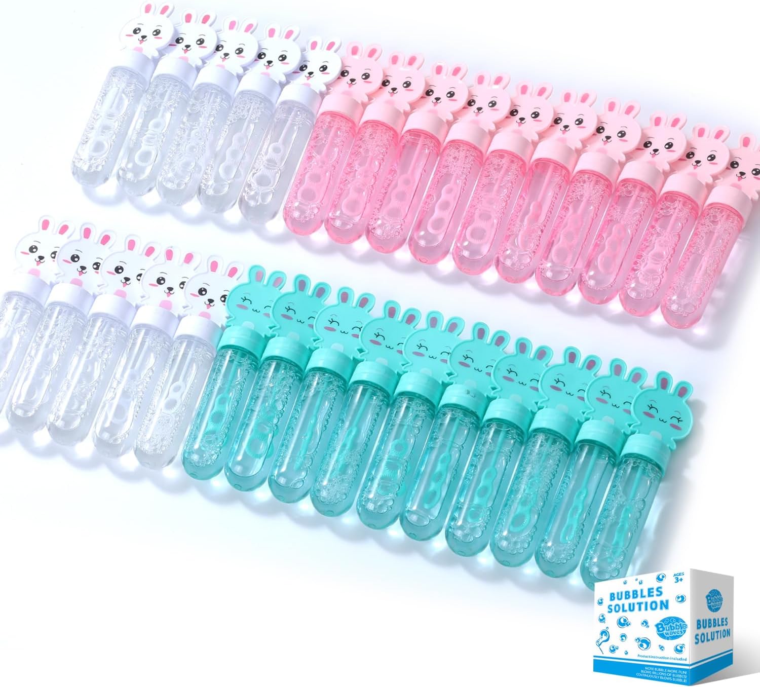 30 Pack 1Oz Mini Bubble Wands Bulk, Rabbit Bubble Blower Set for Kids, Novelty Summer Safety Toy for Kids, Outdoor/Indoor Activity, Bubble Theme Party Favors Supplies