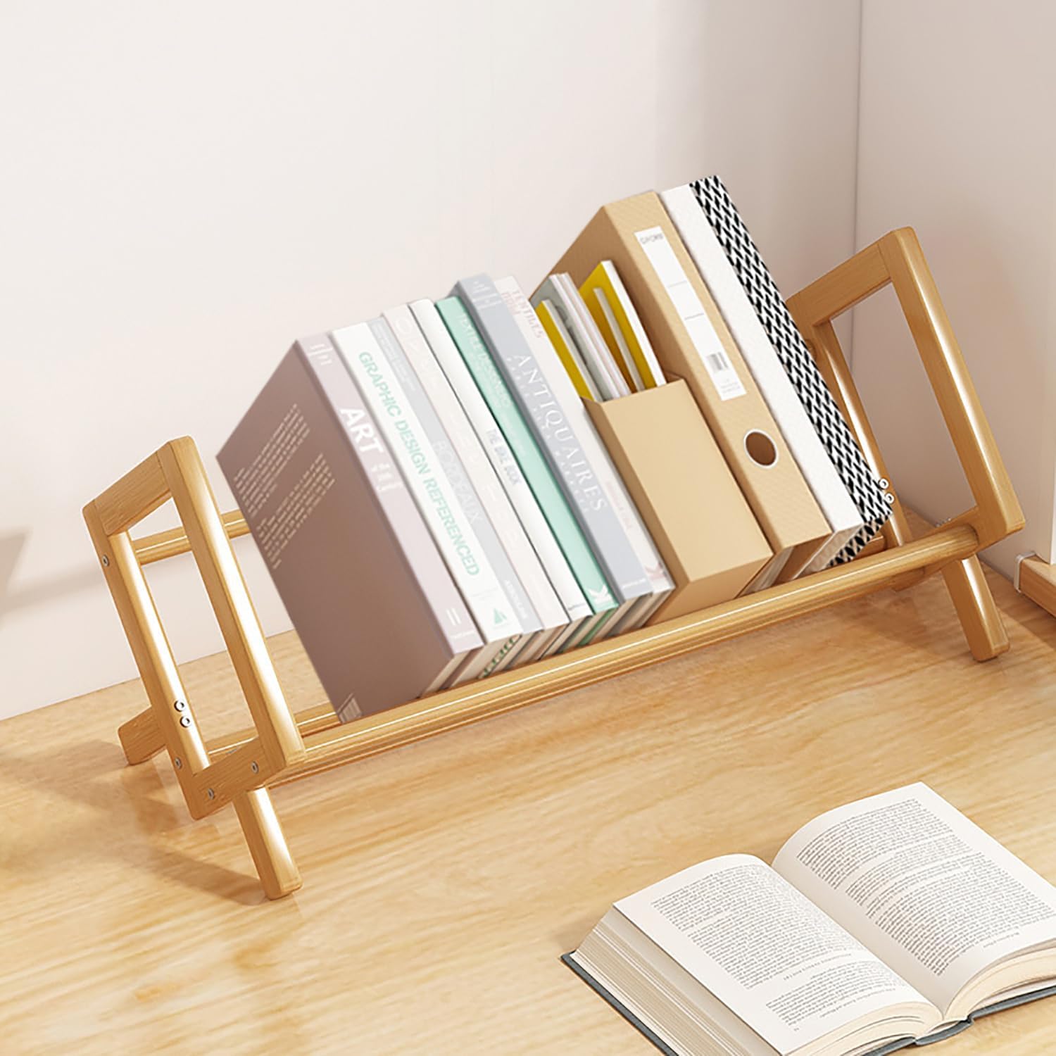 TourKing Bamboo Desktop Bookshelf,Tilted Bookshelf of Magazines, Book Files, Letter Files, CD Display,Storage Rack in Living Room/Home/Office(Log Color, 16")