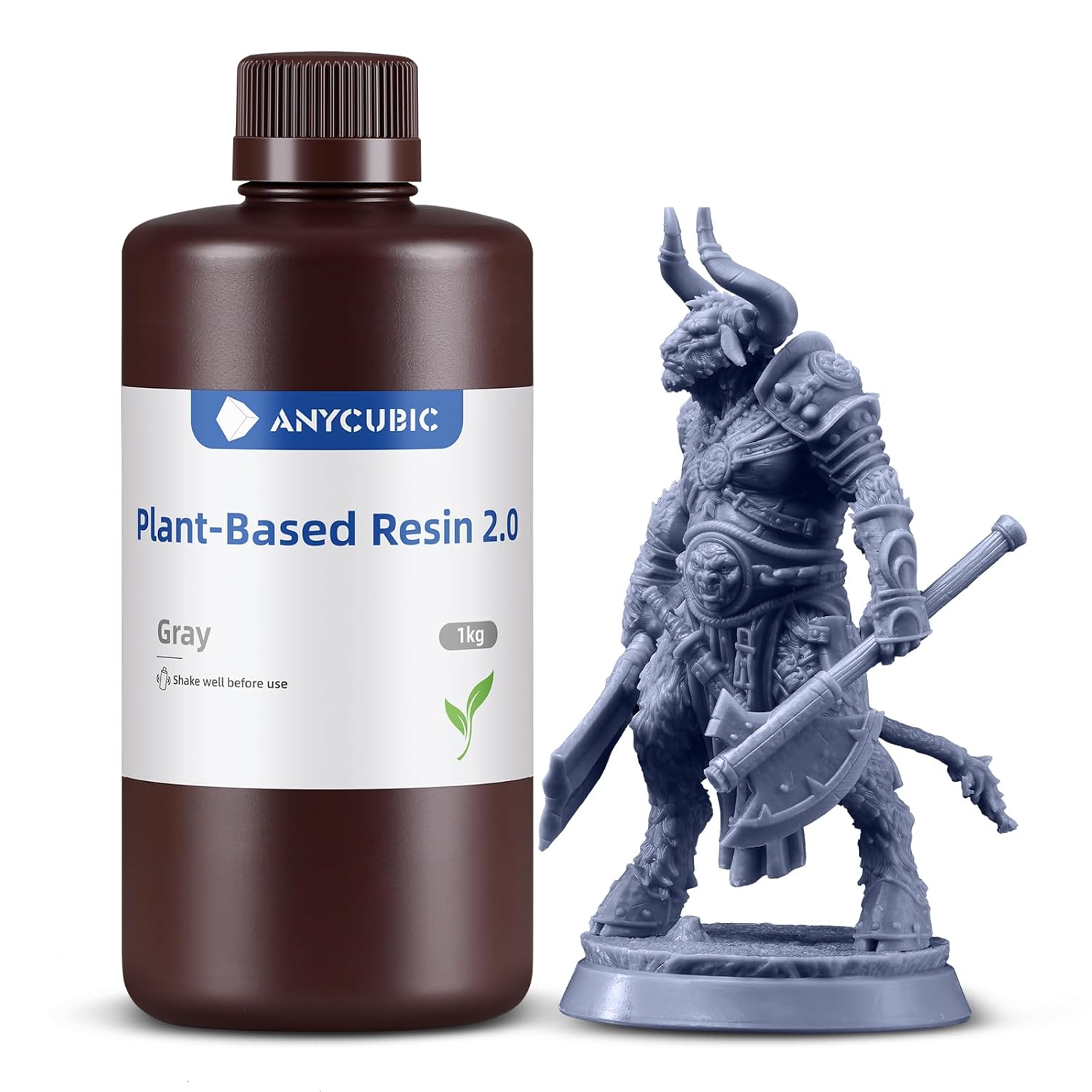 ANYCUBIC Plant-Based Resin 2.0, 3D Printer Resin with Ultra-low Odor, High Toughness and Low Shrinkage, 405nm UV Photopolymer Resin, Fast Curing and Compatible with All Resin 3D Printers, Grey 1kg