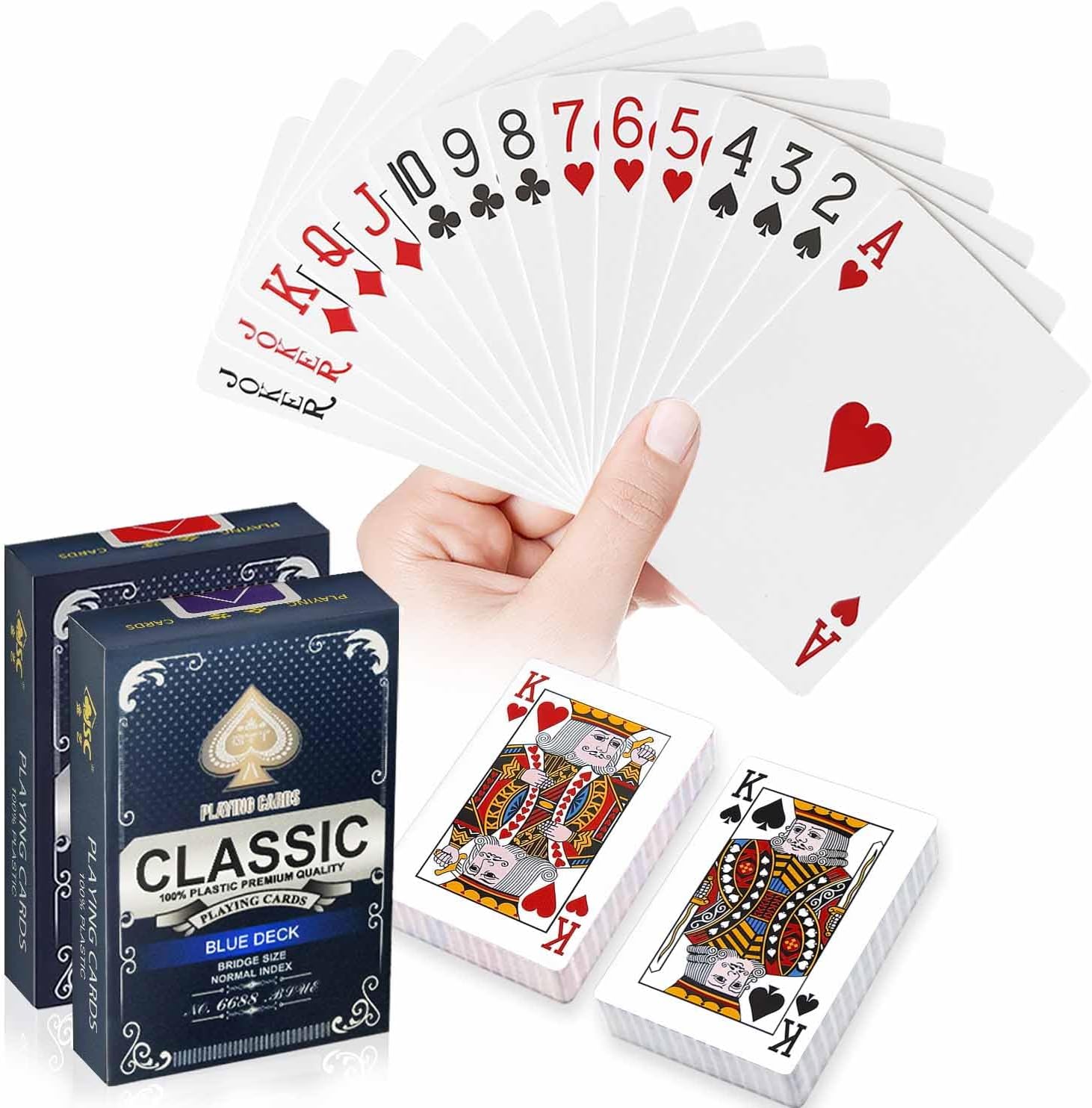 Plastic Waterproof Playing Cards, 2 Decks, Red and Blue, Premium Professional Poker Cards, Bridge Cards, Standard Index for Blackjack, Canasta Card Game