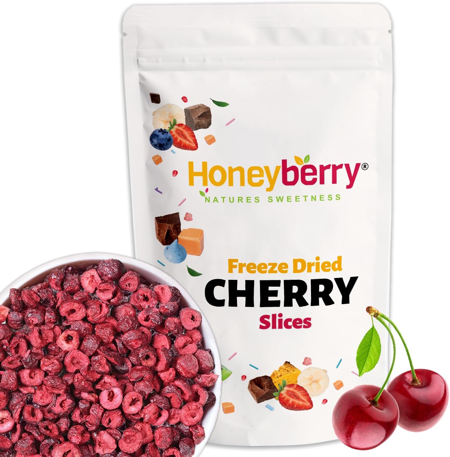 Freeze Dried Sour Cherry Slices 100g - Dehydrated from Frozen Dry Cherries - 100% Natural, No Added Sugar, Preservatives or Additives - Freeze Dried Fruit Perfect for Baking, Cake Decoration, Desserts
