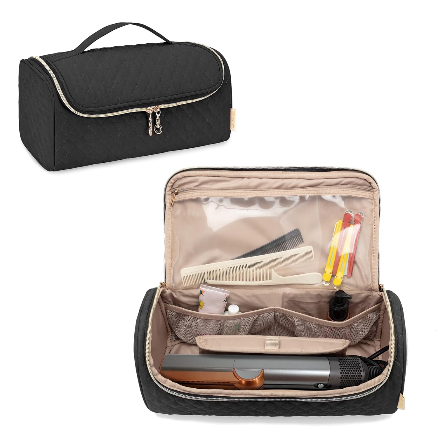 Yarwo Hair Straightener Travel Bag Compatible with Dyson/Revlon/CHI/GHD/REMINGTON Flat Iron, Portable Storage Case for Straightener and Curling Iron Attachments, Black (Patent Pending)