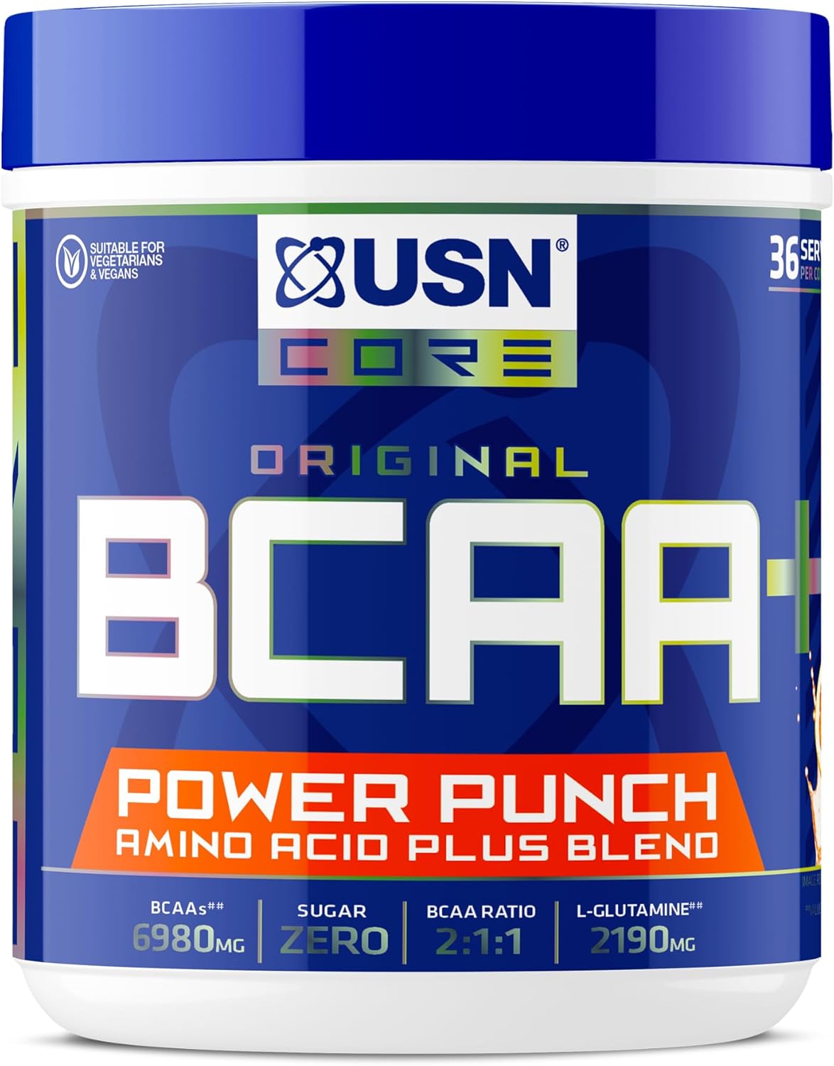 USN Power Punch BCAA Amino Acids Powder, Tangerine Flavour - 400g, Vegan BCAA Powder, Vitamin B6 & No Sugar, Pre Workout or Intra Workout Energy Drink Mix & Dietary Supplement to Maximise Performance
