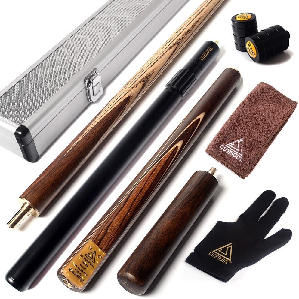 CUESOUL 3/4 Jointed Snooker Cue 57 inch Handcraft with Extension/Joint Protector Packed in Leatherette Cue Bag
