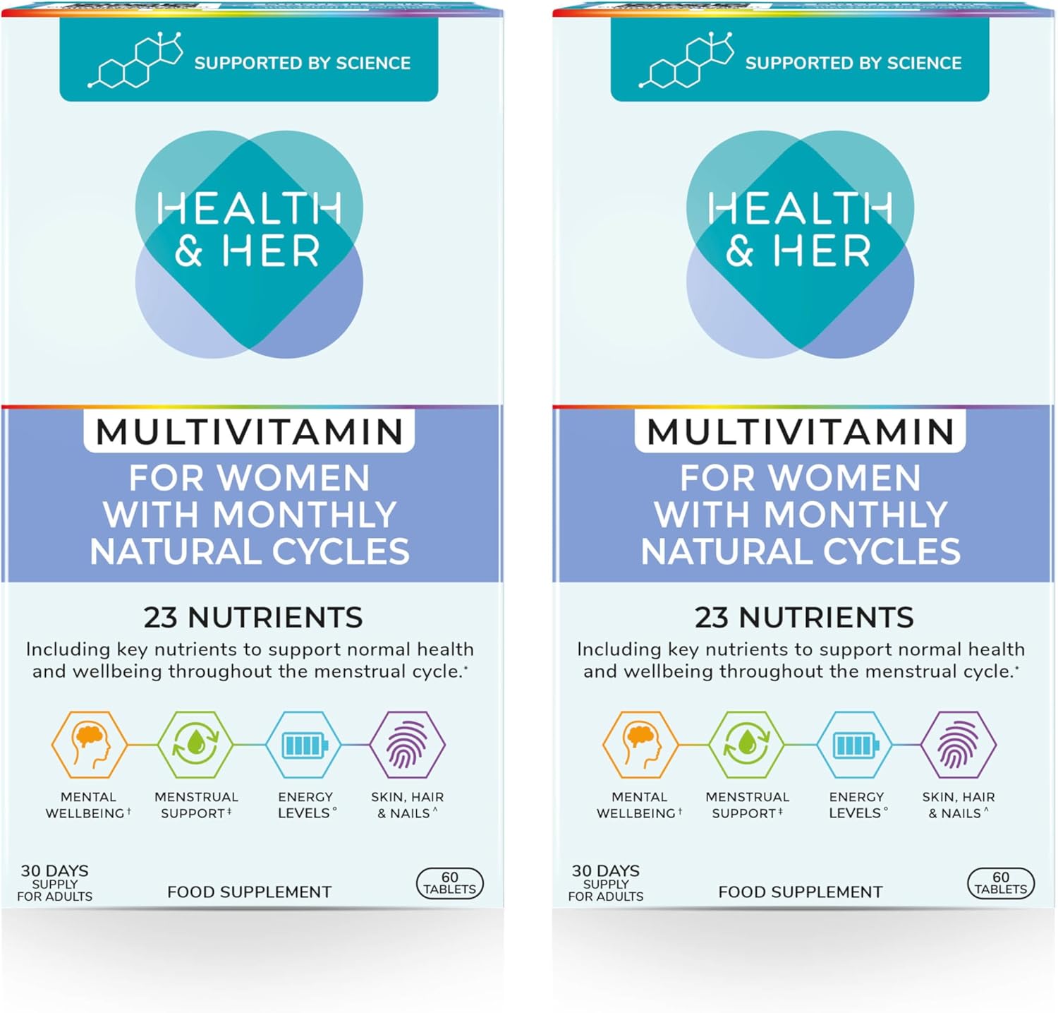 Health & Her Multivitamin for Women with Monthly Natural Cycles - Supplements for Women - Nutrition and Wellbeing Support for Menstrual Cycle - 2 Month Supply, 120 Tablets - Vegan & Gluten Free