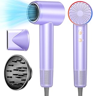 Hair Blow Dryer, High Speed Ionic Blow Dryer with Diffuser, 110,000 RPM Portable Blowdryers for All Hair Type,Thermo Control and Quiet Hair Dryer for Home and Travel Use