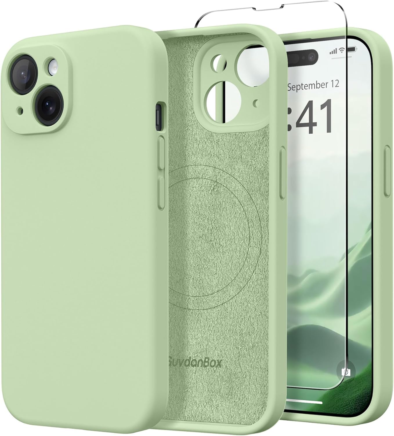 Magnetic for iPhone 13 Case, Compatible with MagSafe, [Full Camera Protection][Screen Protector] Silicone Shockproof Protective Phone Case for iPhone 13 6.1", Matcha