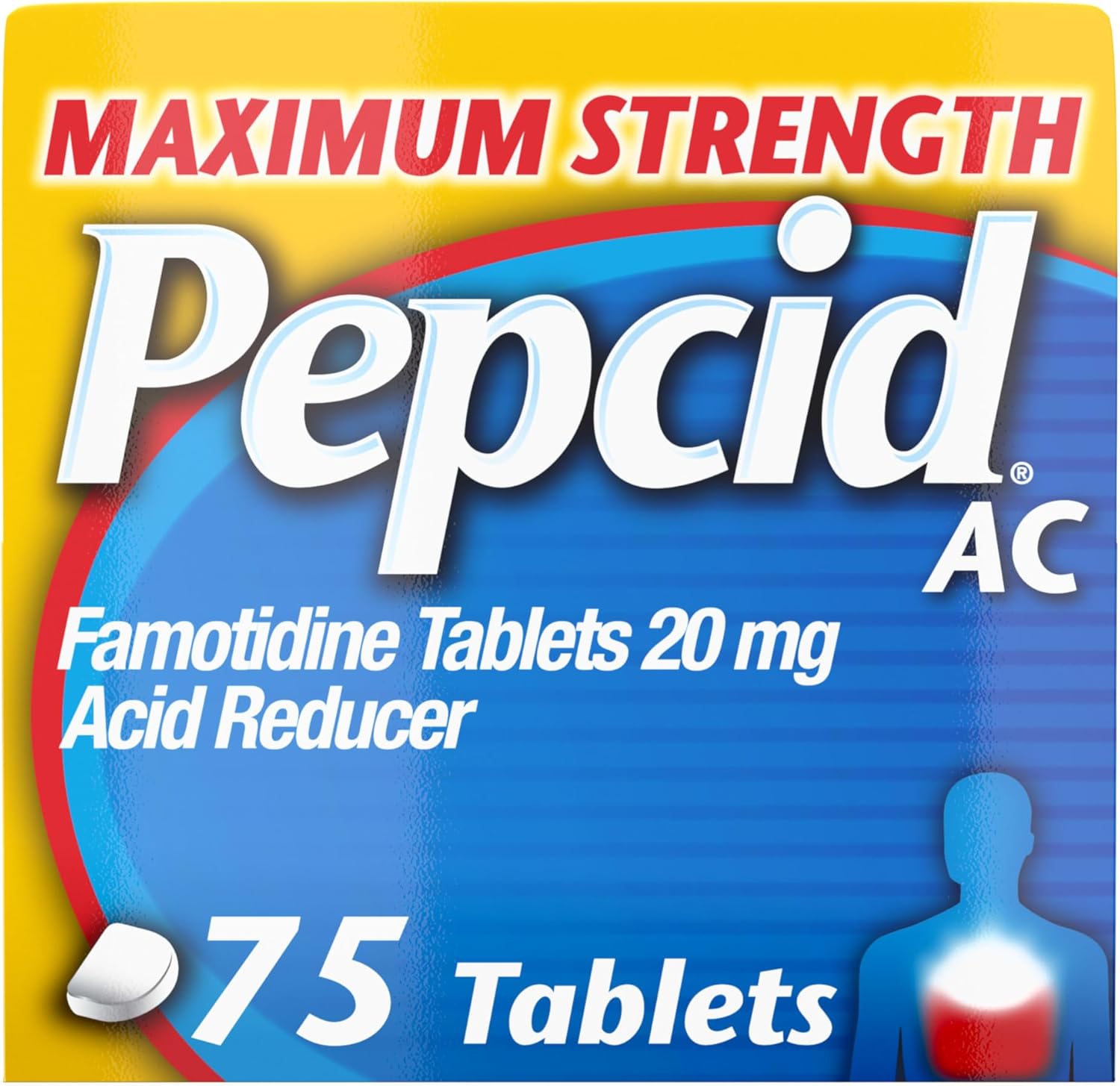 Pepcid AC Maximum Strength Heartburn Relief Tablets, OTC Medicine Prevents & Relieves Heartburn & Acid Reflux Due to Acid Indigestion, 20mg Famotidine Acid Reducer, Fast-Acting, 75 ct