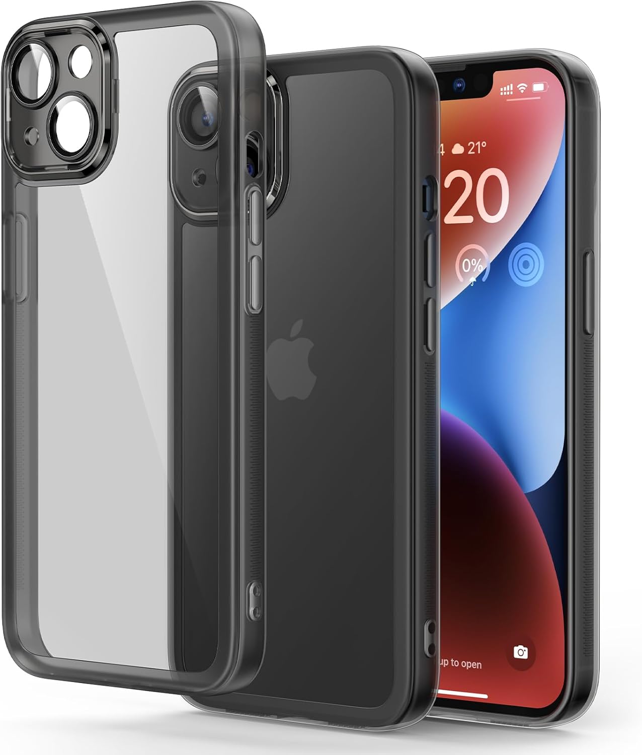 Honeyview Colored Clear Case for iPhone 14 Plus with Matte Border, Built-in Camera Lens Protector, Non-Yellowing, Shockproof, Armour Phone Cover for Apple iPhone 14 Plus 5G - Black