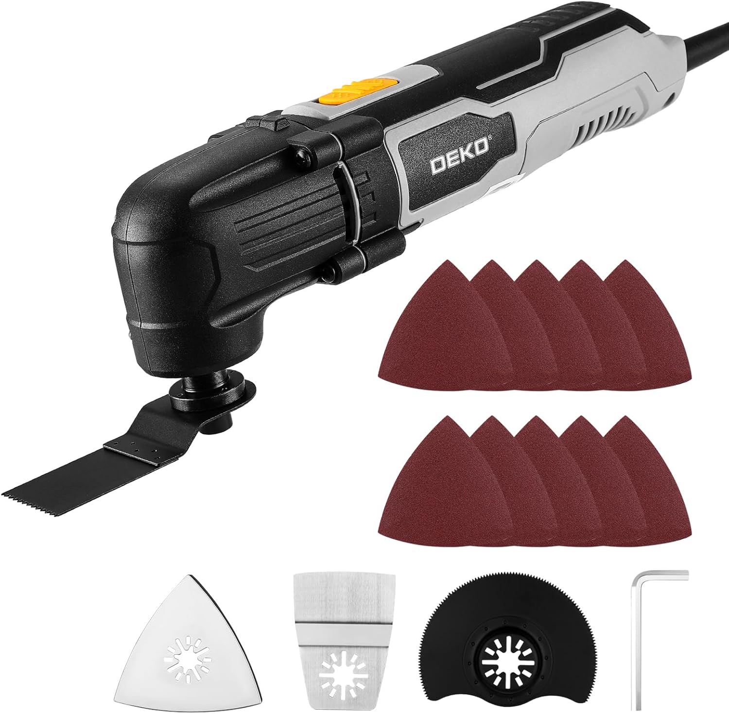 Oscillating Multi Tools 300W: DEKOPRO 3000-22000 RPM Electric Corded Multi Tool, 6-Speed Control, 3° Oscillating Tools Angle, Soft-Grip Oscillating Saw for Wood, Plastic, Metal