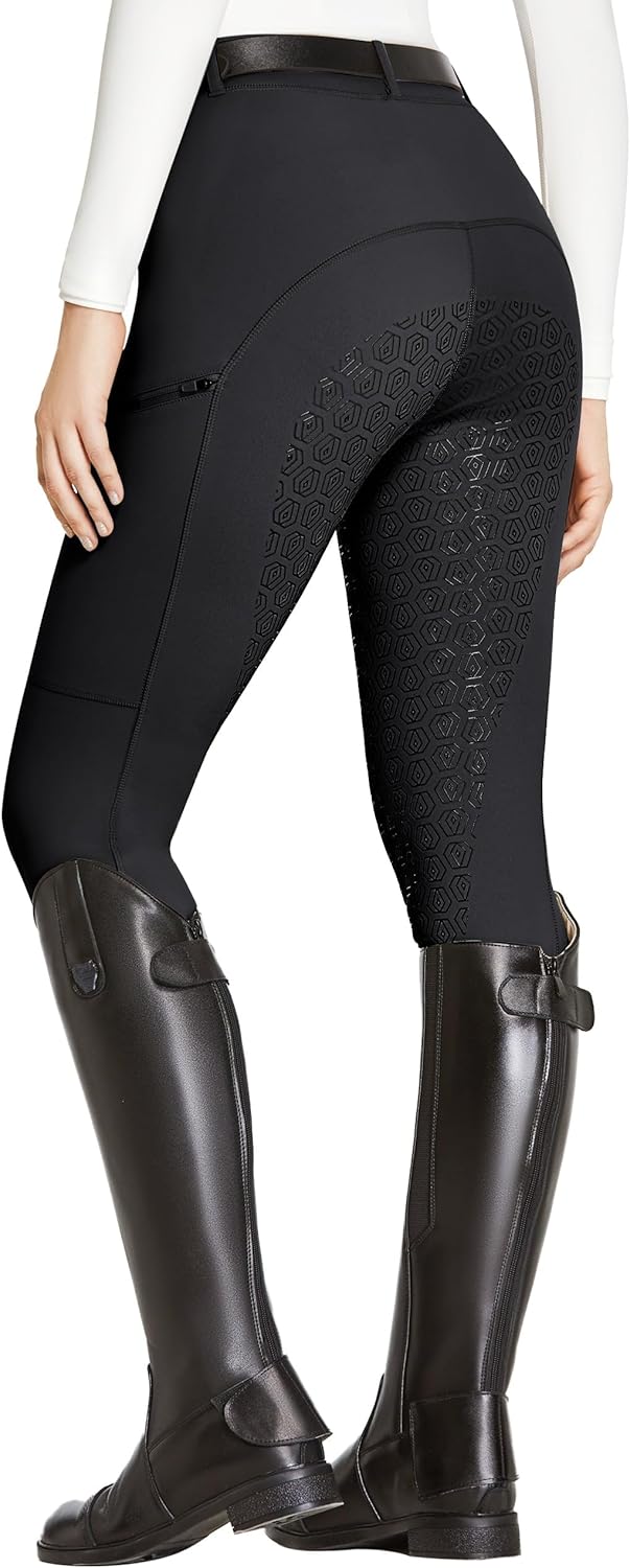 FitsT4 Sports Women's Full Seat Riding Tights with Zipper Pockets Horseback Riding Pants Equestrian Breeches for Women