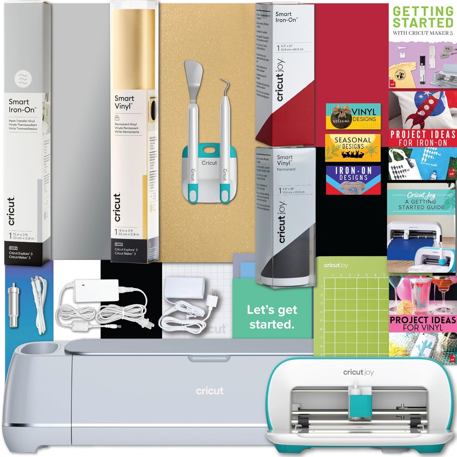 Cricut Maker 3 Machine and Cricut Joy Bundle - Craft Cutting Machine Combo Pack with Variety Cutting Materials, DIY Iron-on and Vinyl Projects, Mixed Sampler Materials Kit with Die-Cutting Machines