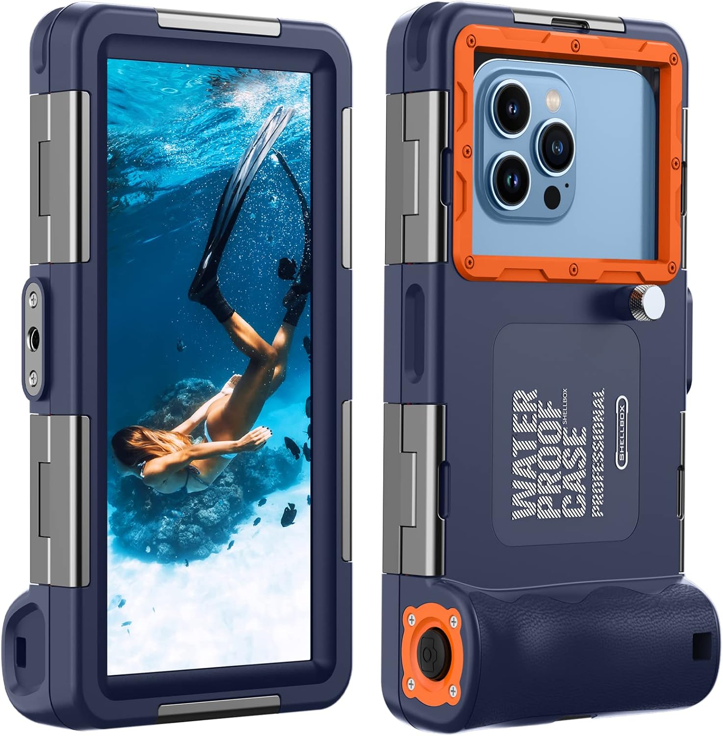 Lanhiem Underwater Diving Snorkeling Phone Case, IP68 Professional 50ft 15m Waterproof Outdoor Cellphone Case Photo Video Cover with Lanyard for iPhone 16 Galaxy Huawei Moto All Series, Blue