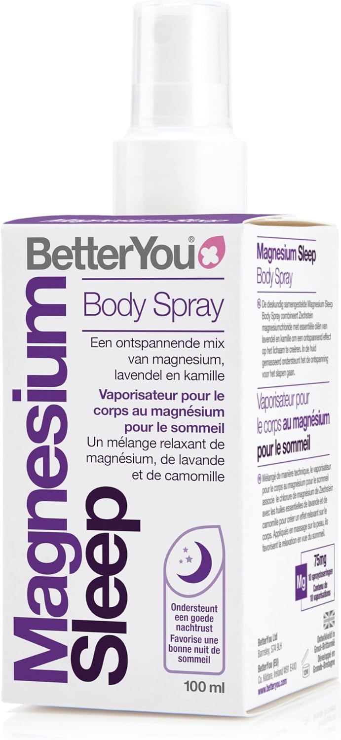 BetterYou Magnesium Sleep Body Spray - Relaxing Topical Magnesium and Essential Oil Spray - Lavender and Chamomile - Promotes Better Sleep - 3.38 oz
