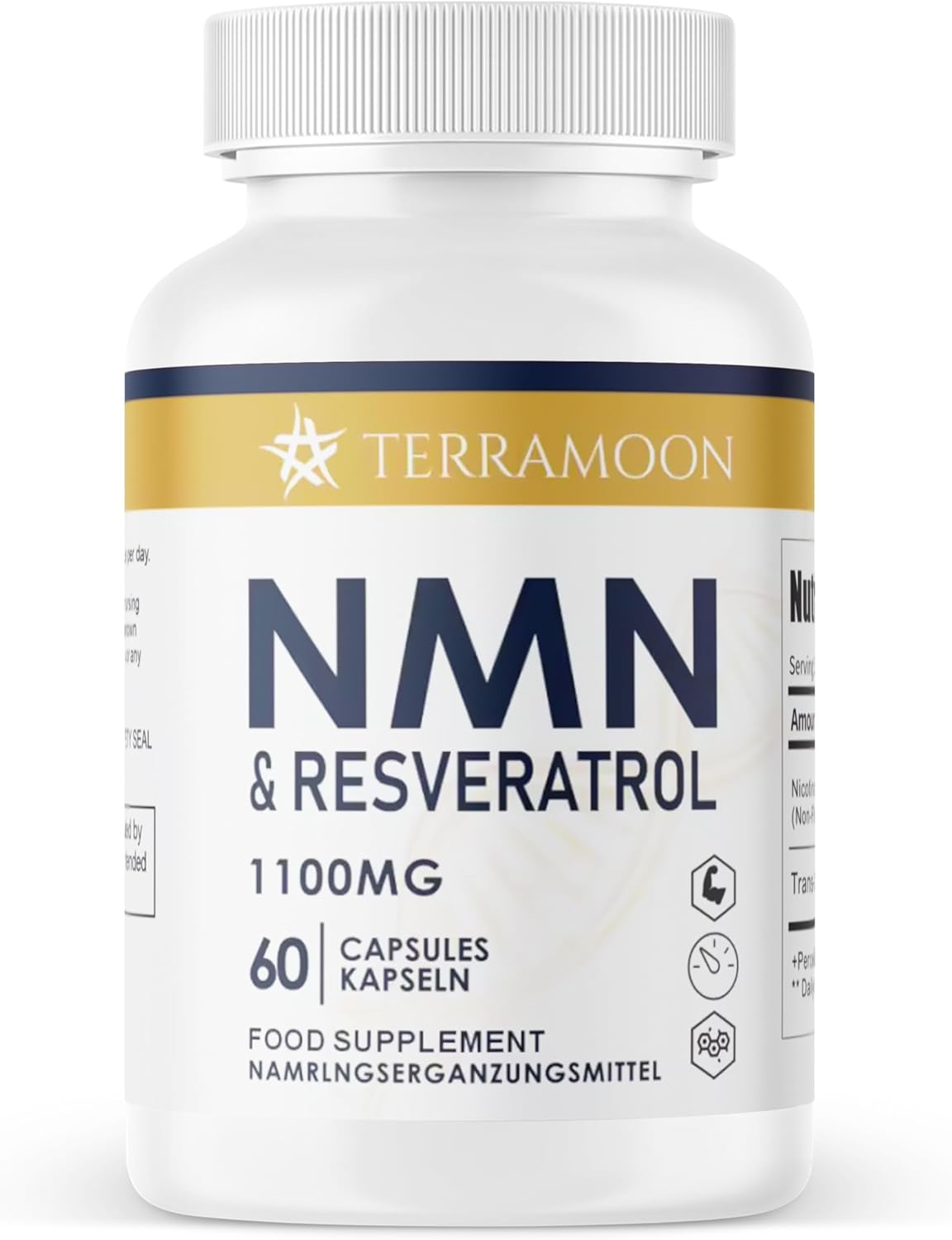 NMN & Resveratrol Complex 1100mg, Anti-Aging Antioxidant Dietary Supplement, 60 Capsules