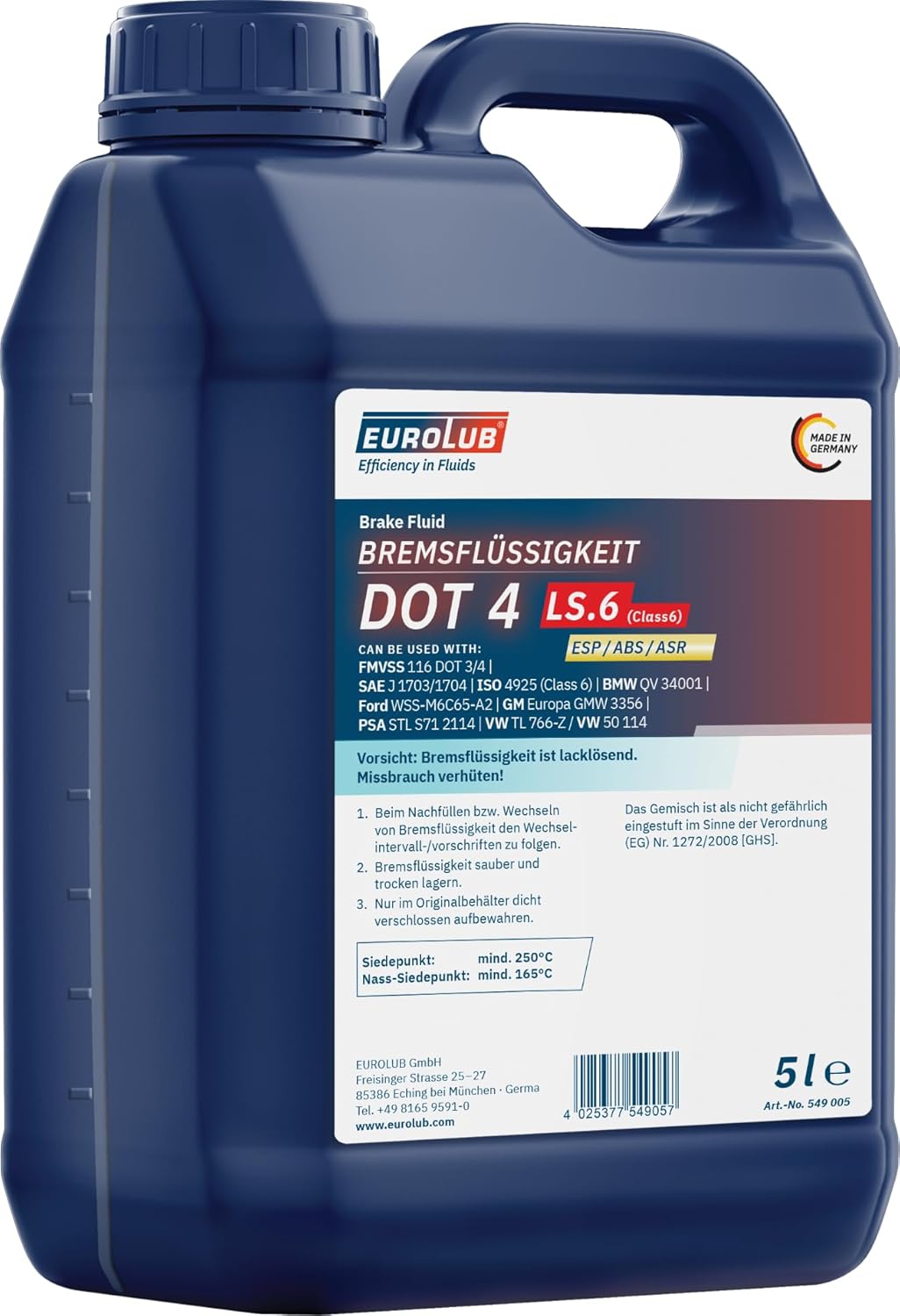 EUROLUB Brake Fluid DOT4 LS.6 (CLASS6), 5 Liters