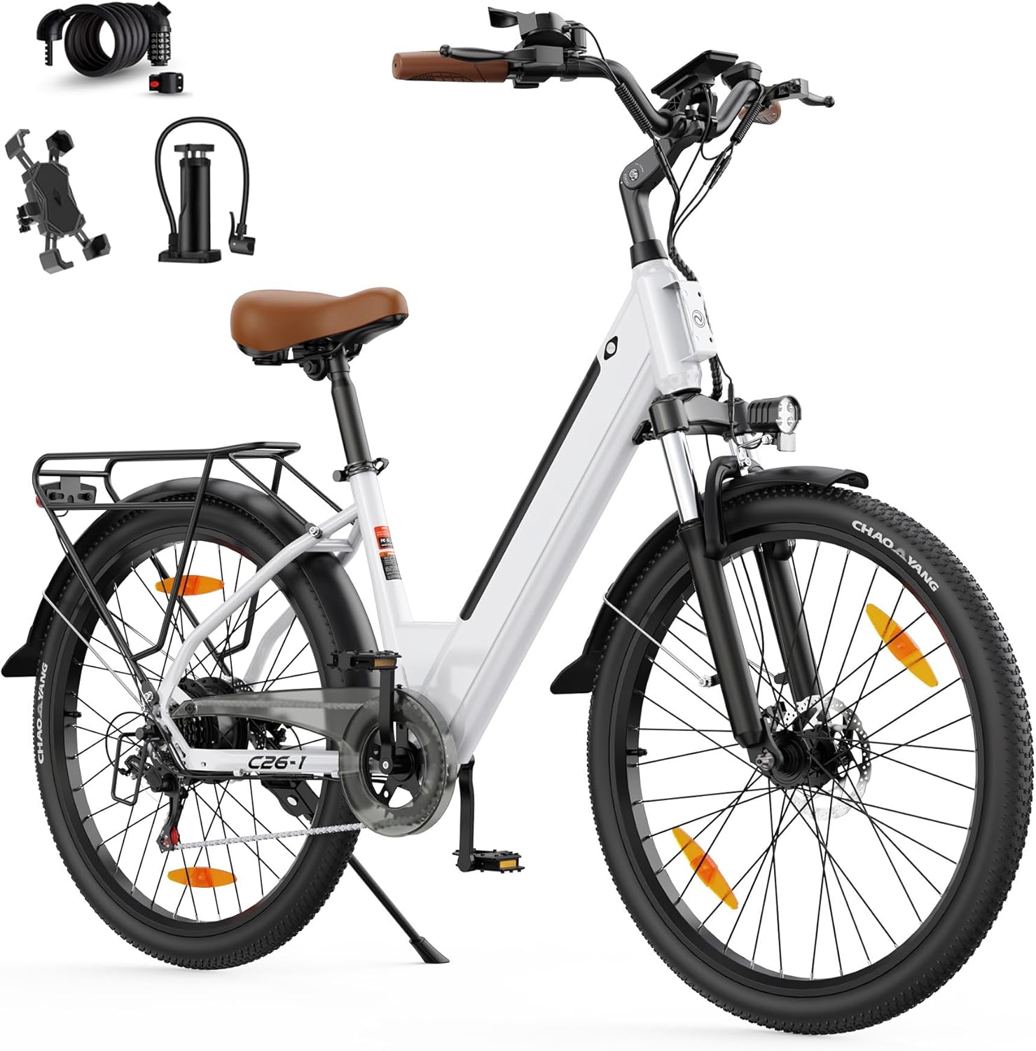AOIHO Electric Bike, 26" Electric Bikes for Adults with 48V 499.2 Wh Removable Battery, 250W Powerful Motor, City Commute E Bike Max Range 100KM, 7-Speed, LCD Display, 5 Modes, E Bikes for Men Ladies