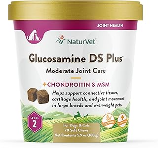 NaturVet – Glucosamine DS Plus - Level 2 Moderate Care – Supports Healthy Hip & Joint Function – Enhanced with Glucosamine, MSM & Chondroitin – for Dogs & Cats–70 Soft Chews