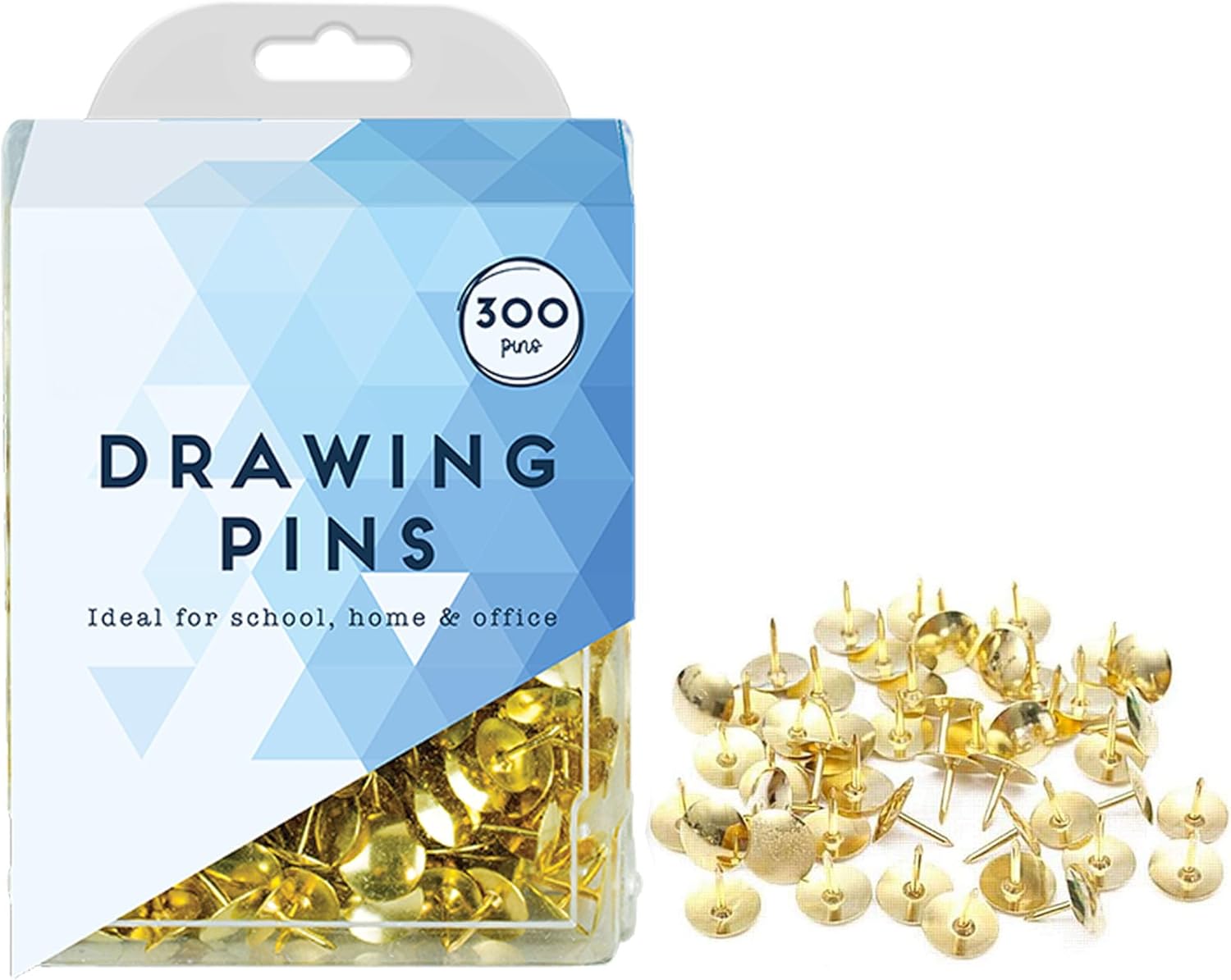 300 Metal Drawing Push Pins, Brass Thumb Tacks for Notice Boards, Art and Crafts, Work/Office, Map Marking and More (300 Drawing Pins)