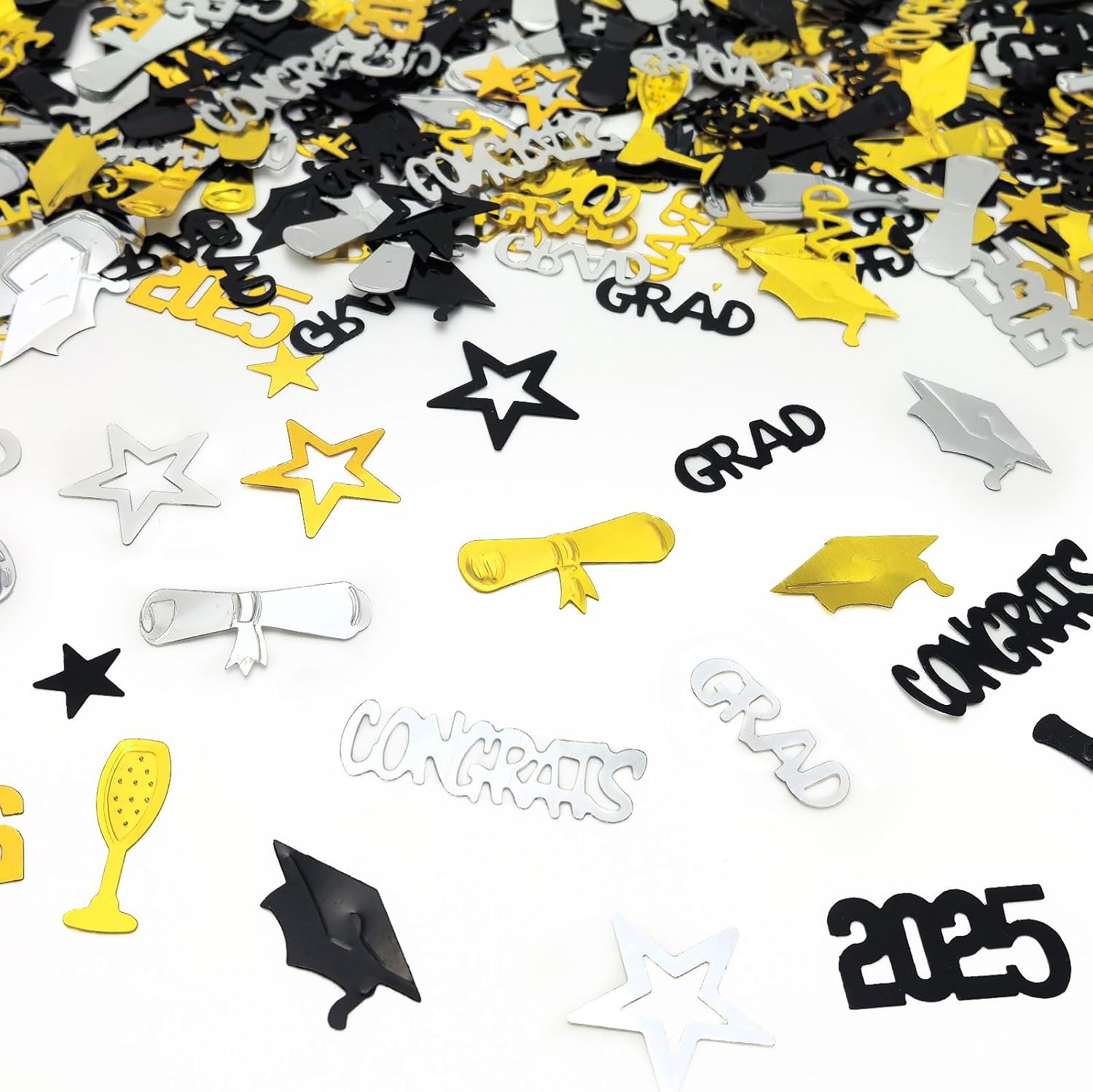 Jc.upin 30g Graduation Confetti,2023 Graduation Decorations Congrats Confetti,Graduation Party Supplies Gold Black Silver Graduation Table Confetti