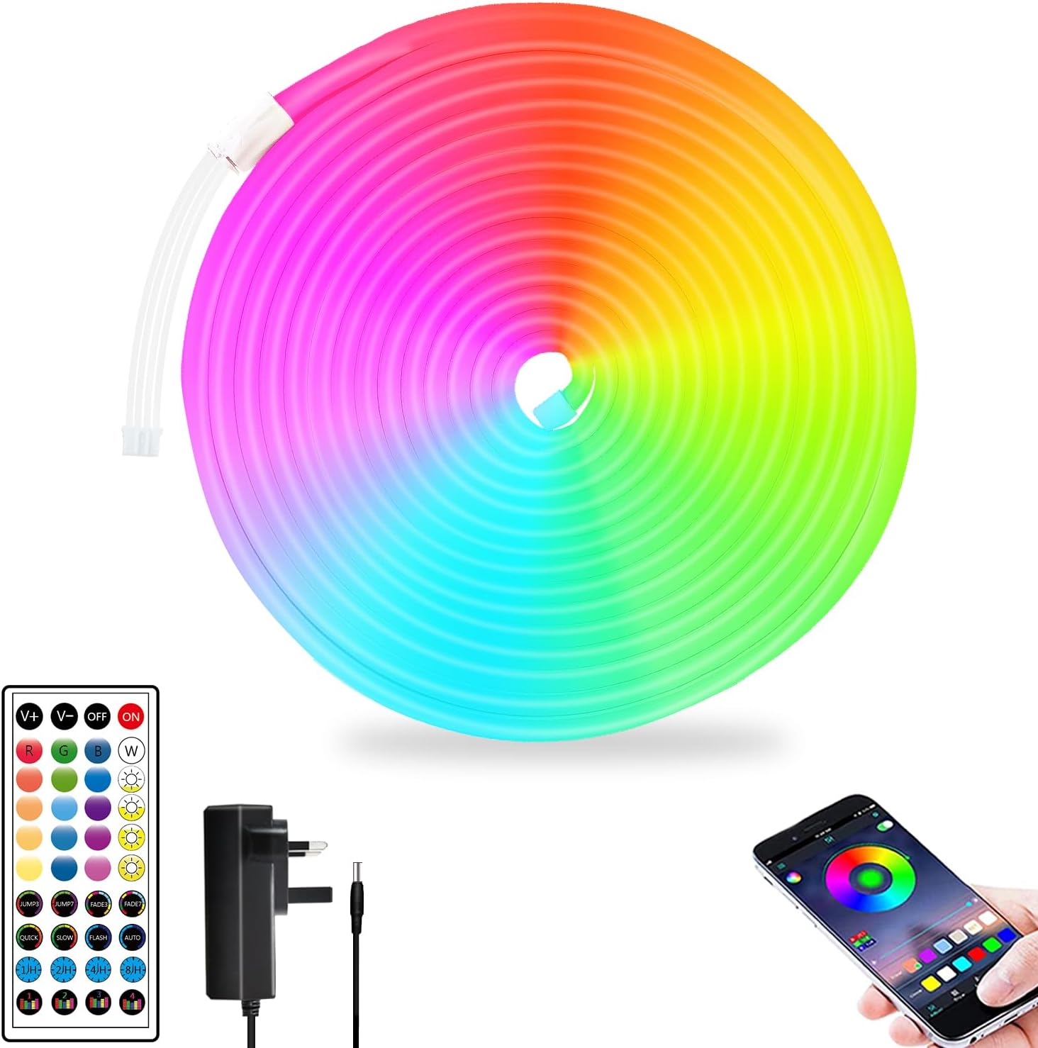 segrass LED neon Lights Strip 5M with Remote,APP Control,24v RGB neon LED Light Strip IP65 Waterproof Flexible LED Strip Rope Lights for Bedroom,Room,Outdoors Decor